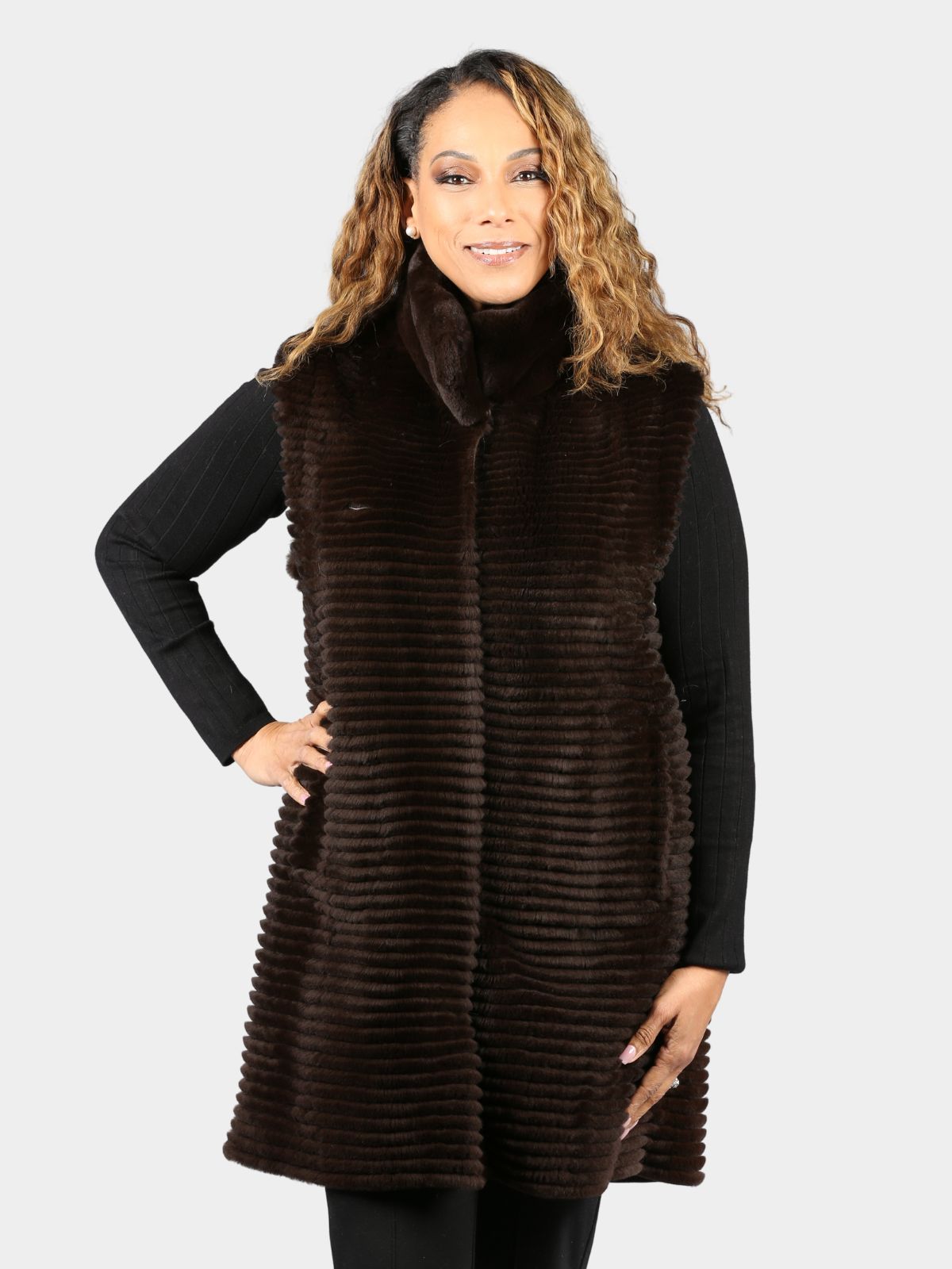 Women's Dark Brown Rex Rabbit Fur Vest
