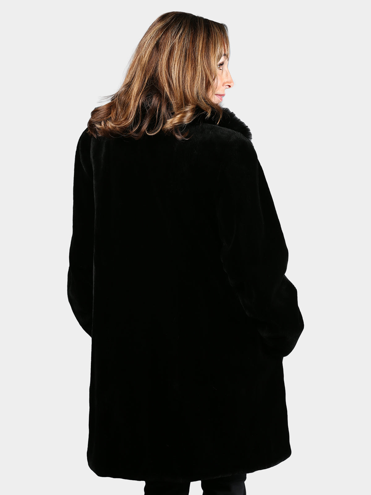 Women's Black Sheared Mink Stroller with Black Fox Tuxedo