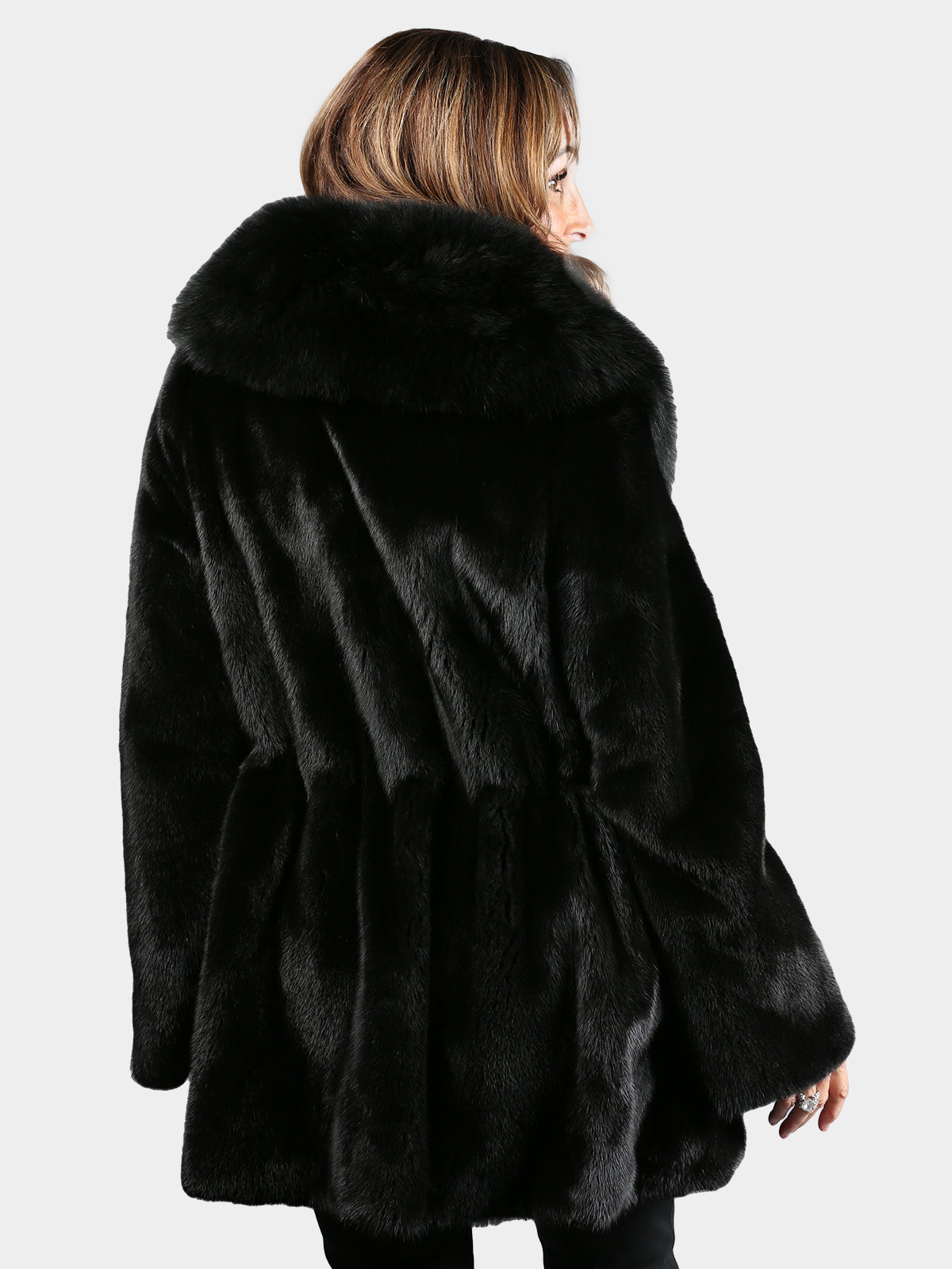 Women's Black Mink Stroller with Black Fox Tuxedo