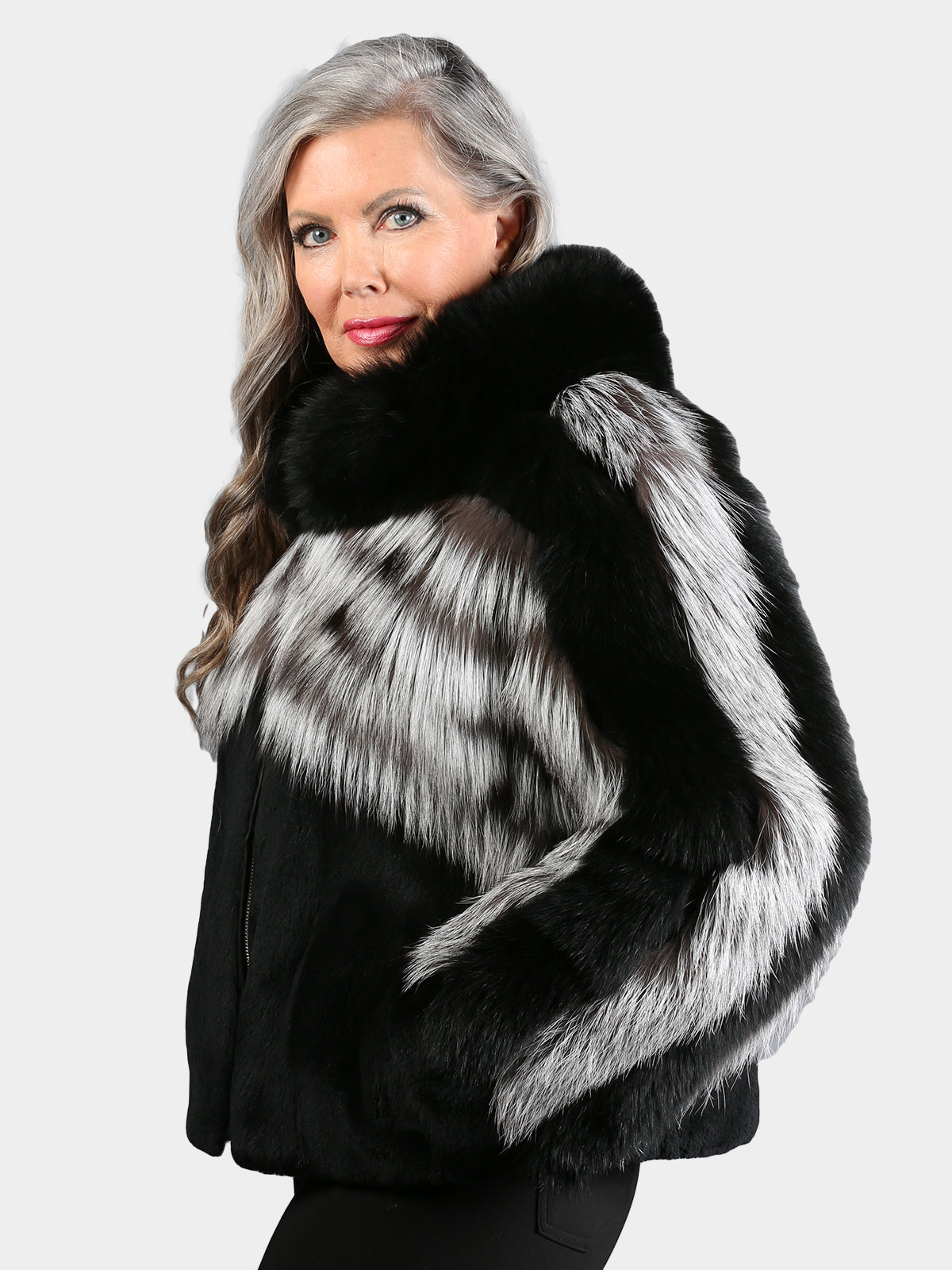 Women's Natural Silver & Black Fox Jacket