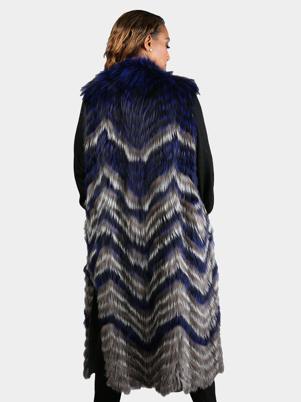 Women's Natural Silver Fox and Blue Dyed Fox Vest