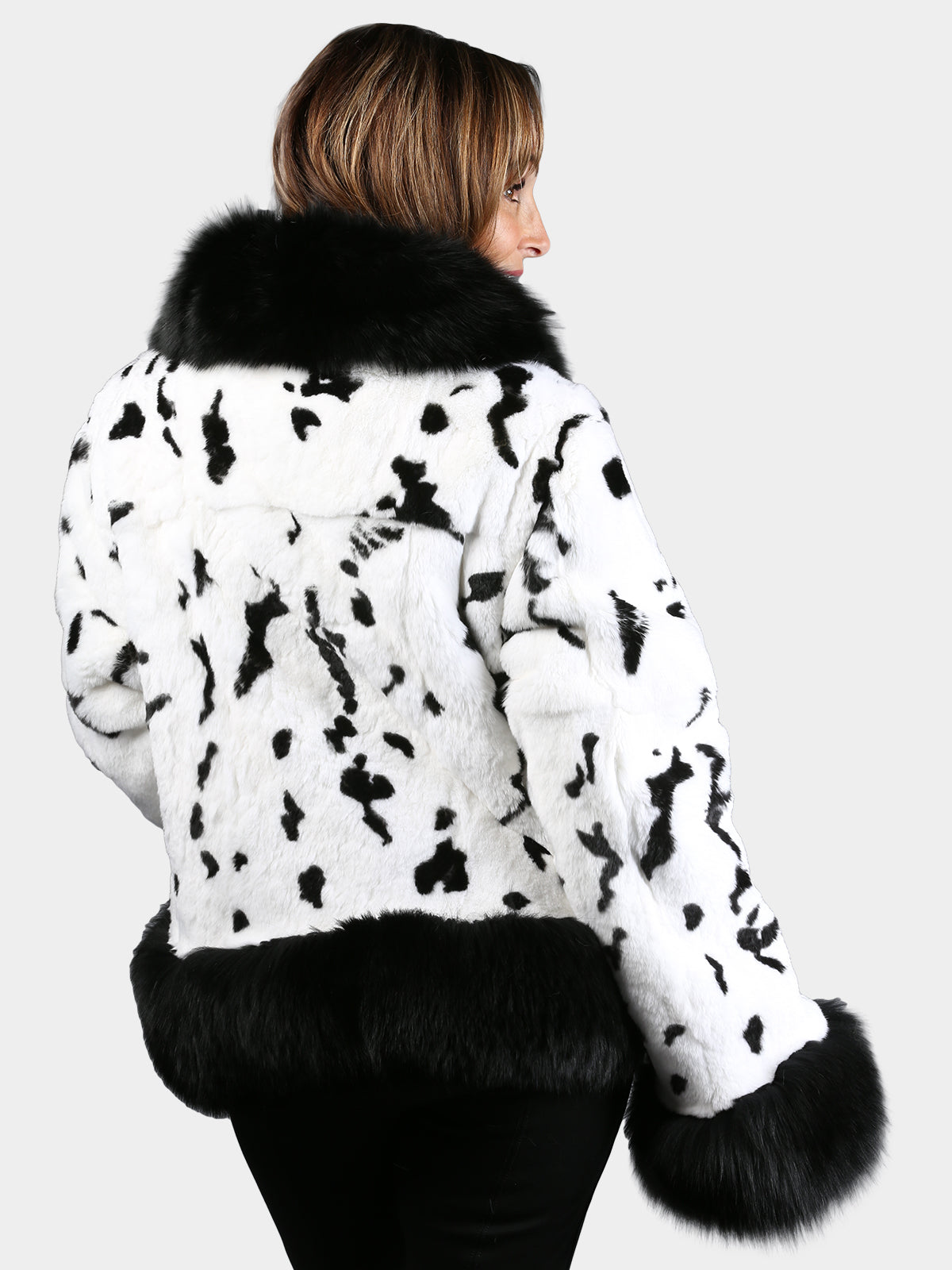 Women's Black & White Animal Print Rabbit Fur Jacket