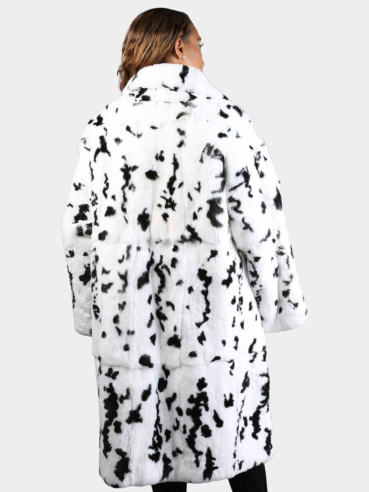 Women's Black & White Animal Print Rabbit Fur Coat