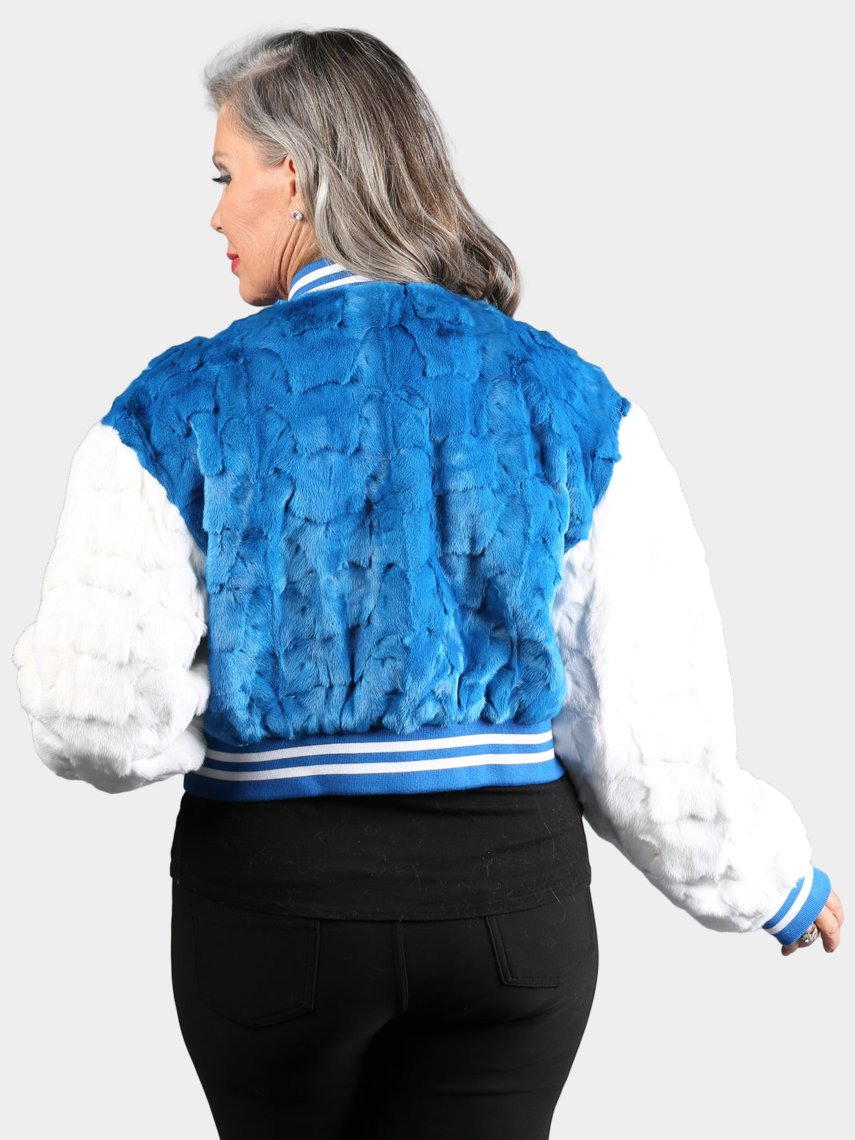 Women's Blue Sculptured Mink Fur Jacket