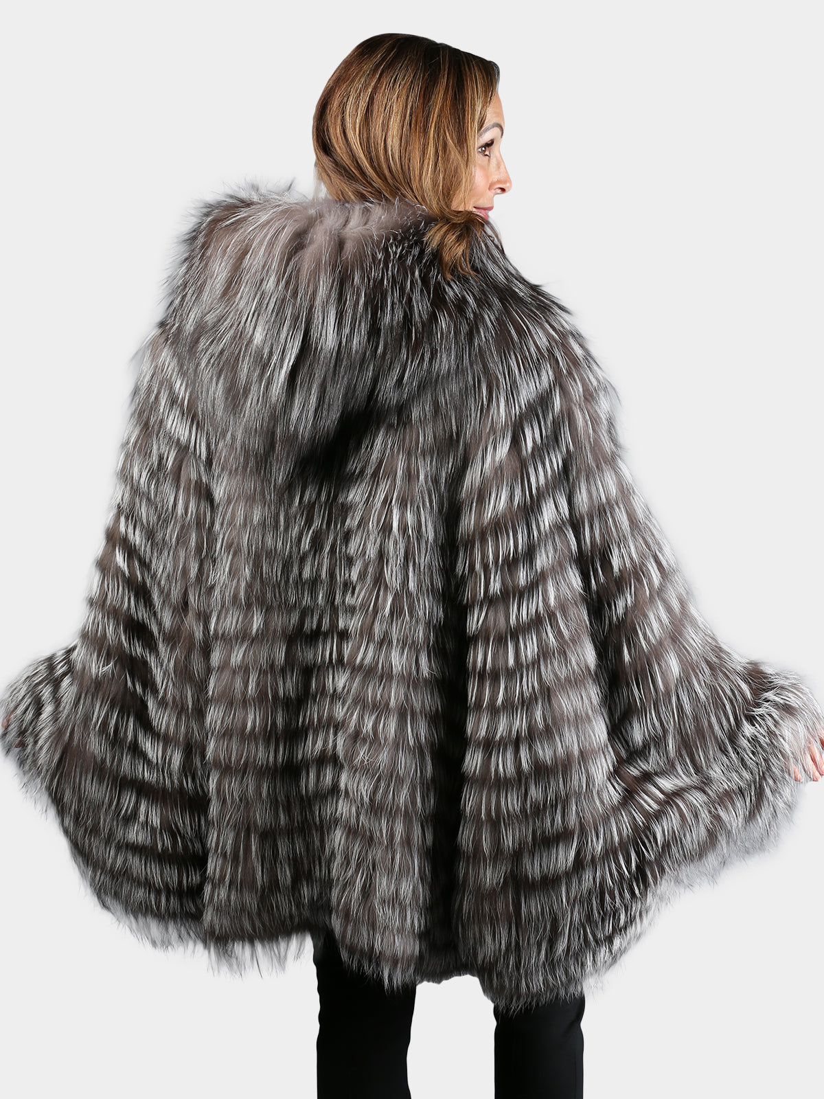 Women's Natural Silver Fox Fur Poncho