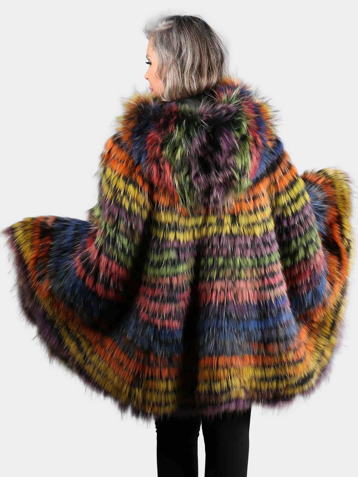 Women's Multi Color Fox Fur Poncho