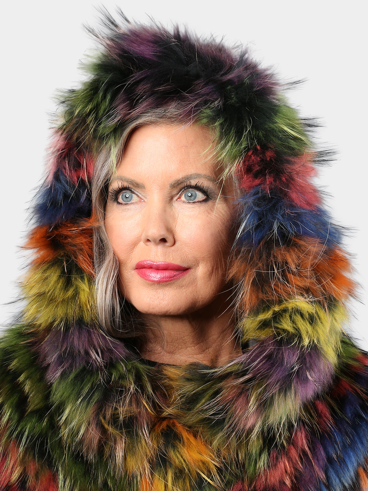 Women's Multi Color Fox Fur Poncho