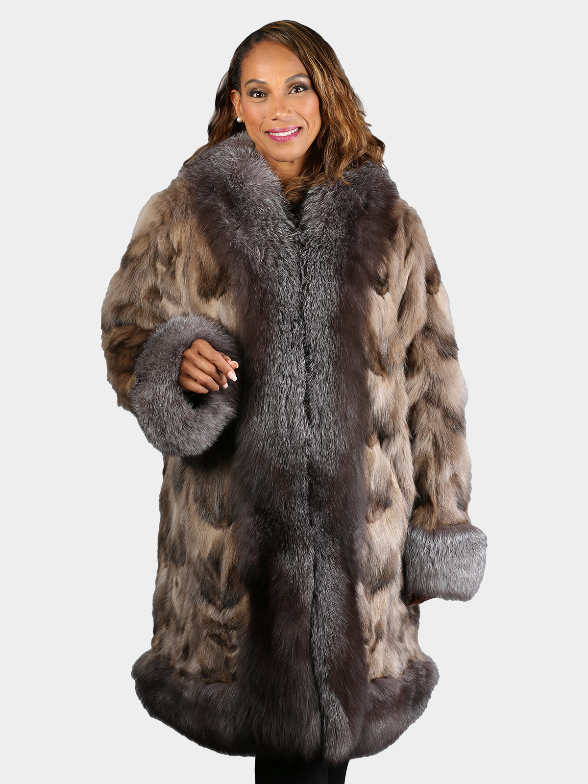 Women's Sculptured Sable Fur Coat with Indigo Fox Trim