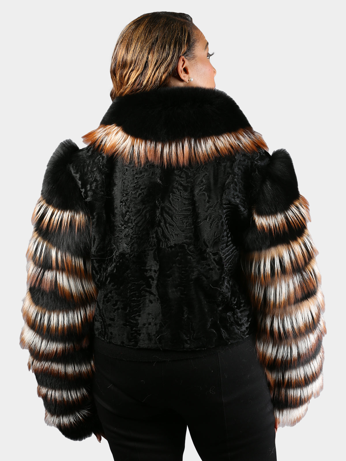 Women's Swakara Lamb Fur Jacket with Fox Trim
