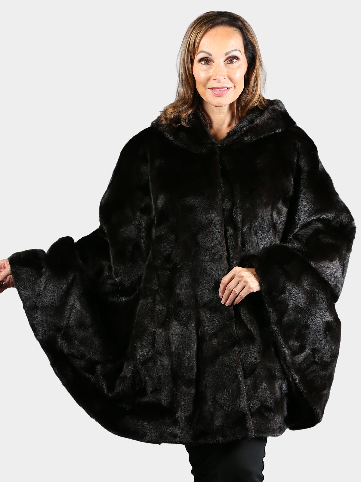 Women's Sculptured Mink Hooded Fur Poncho