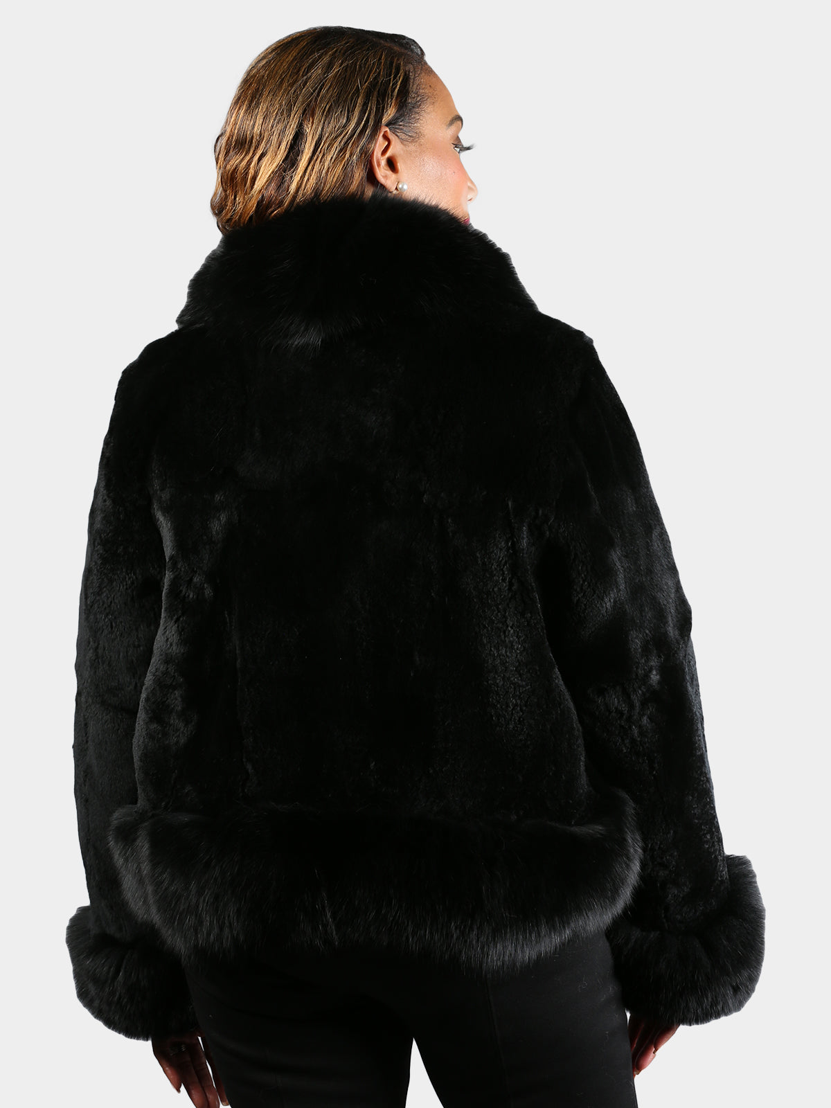 Women's Black Rex Rabbit Fur Jacket