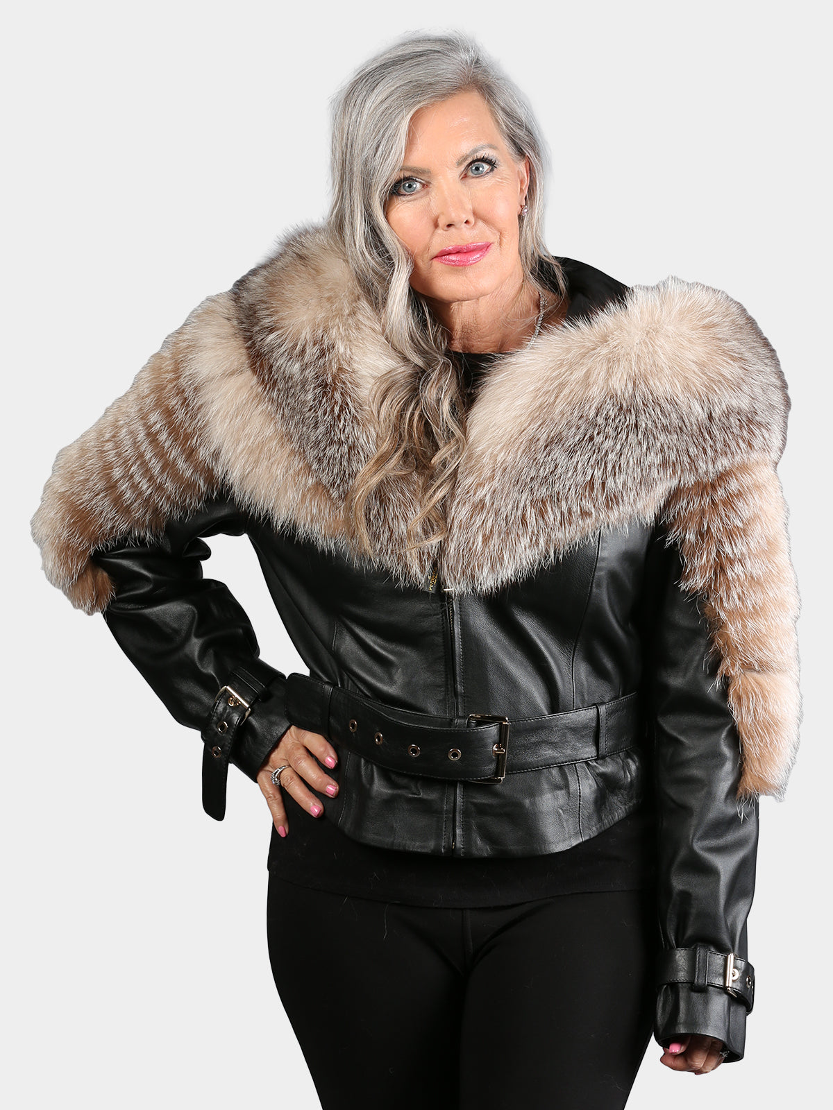Women's Dyed Crystal Fox & Leather Jacket