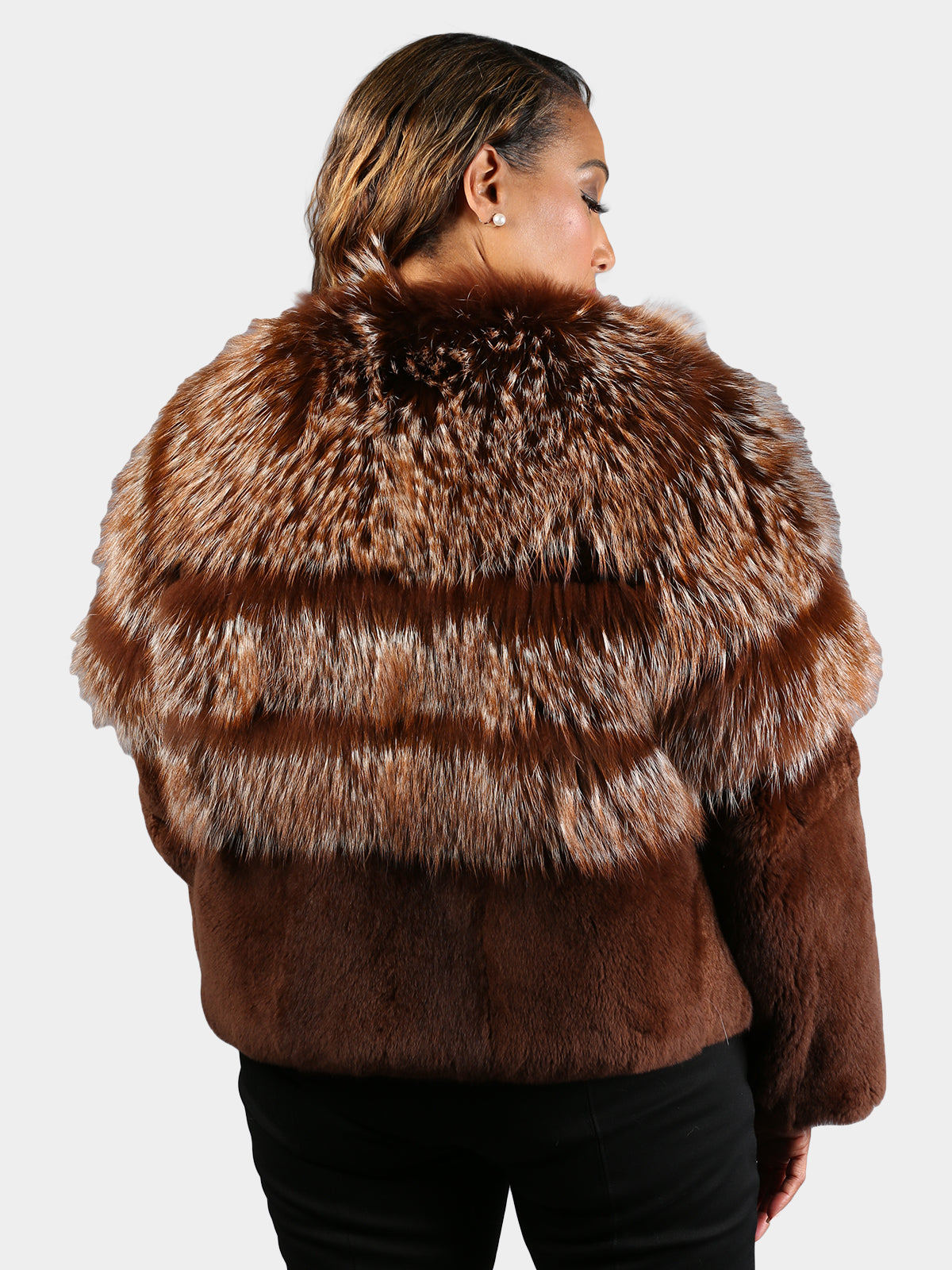 Women's Dyed Crystal Fox and Rex Rabbit Fur Jacket