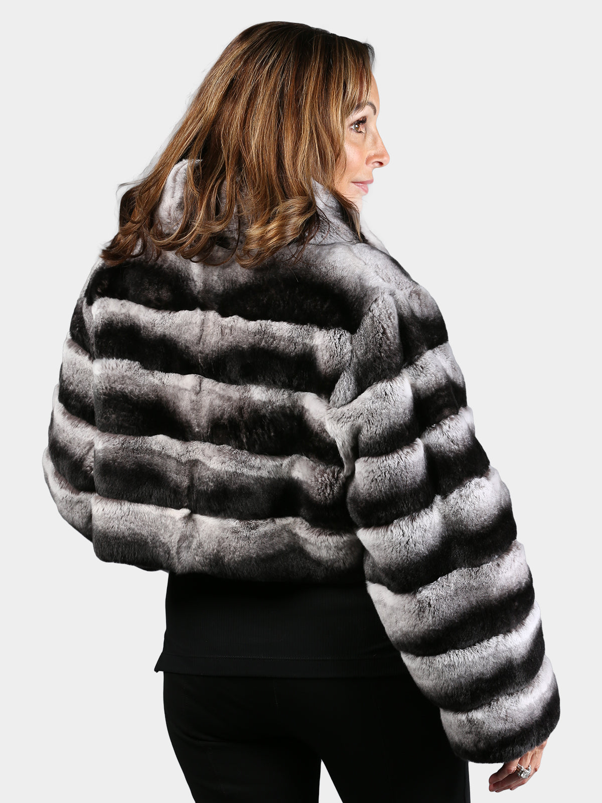 Women's Chinchilla Dyed Rex Rabbit Fur Jacket