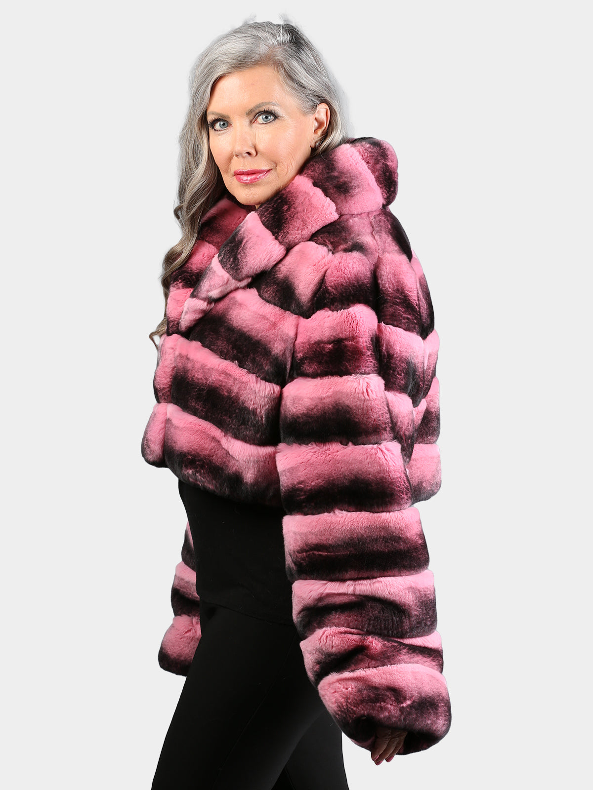 Women's Pink Dyed Rex Rabbit Fur Jacket