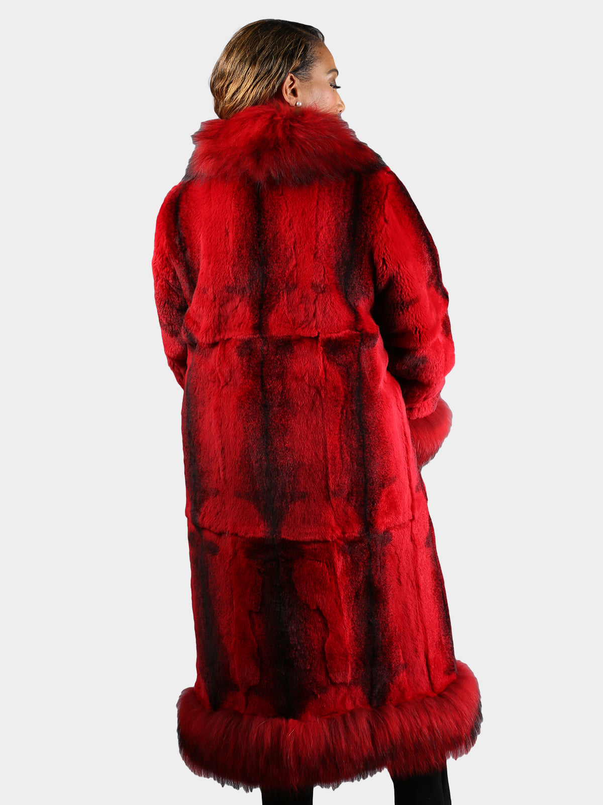 Women's Dyed Red Rex Rabbit Fur Coat
