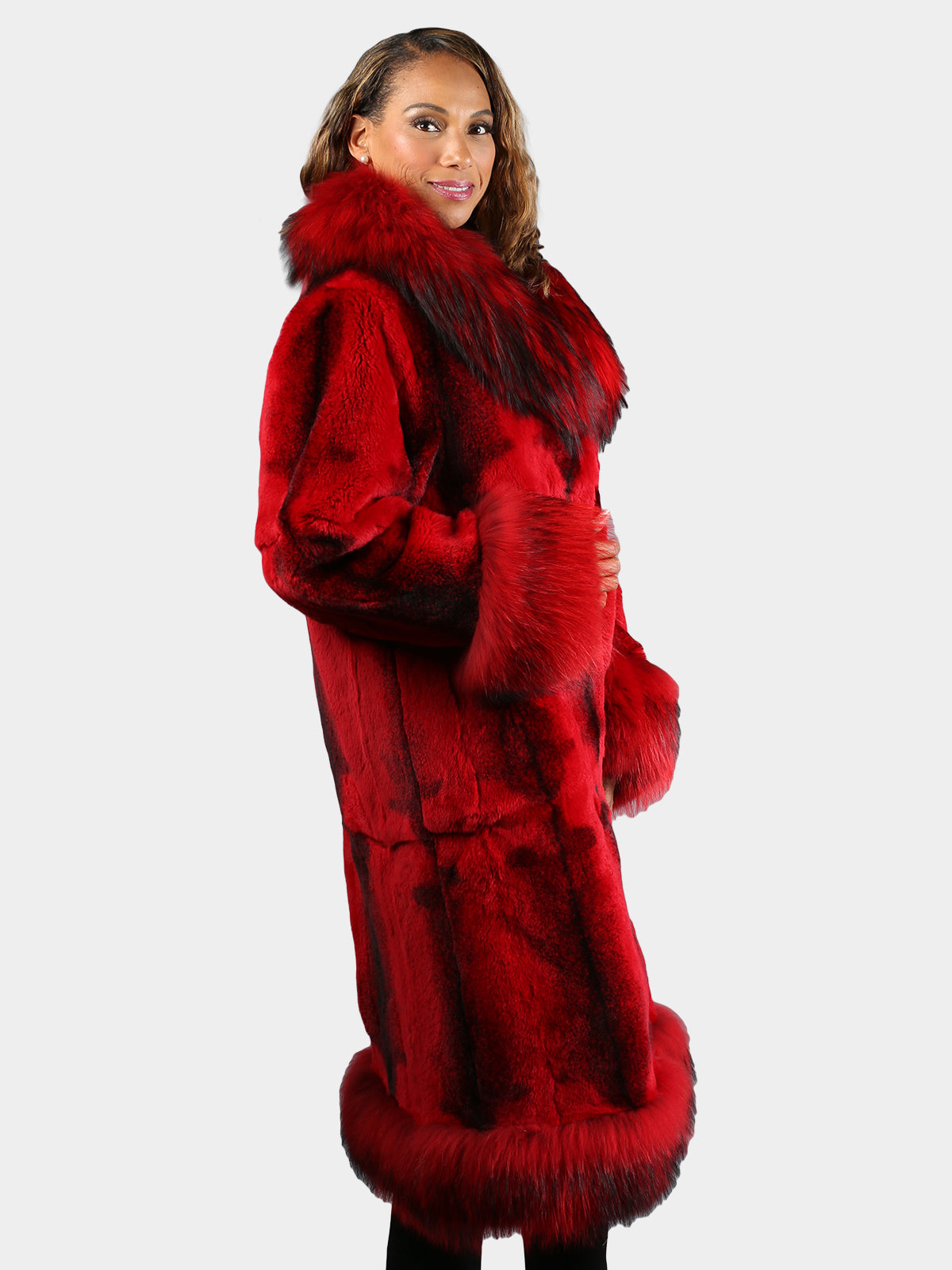 Women's Dyed Red Rex Rabbit Fur Coat