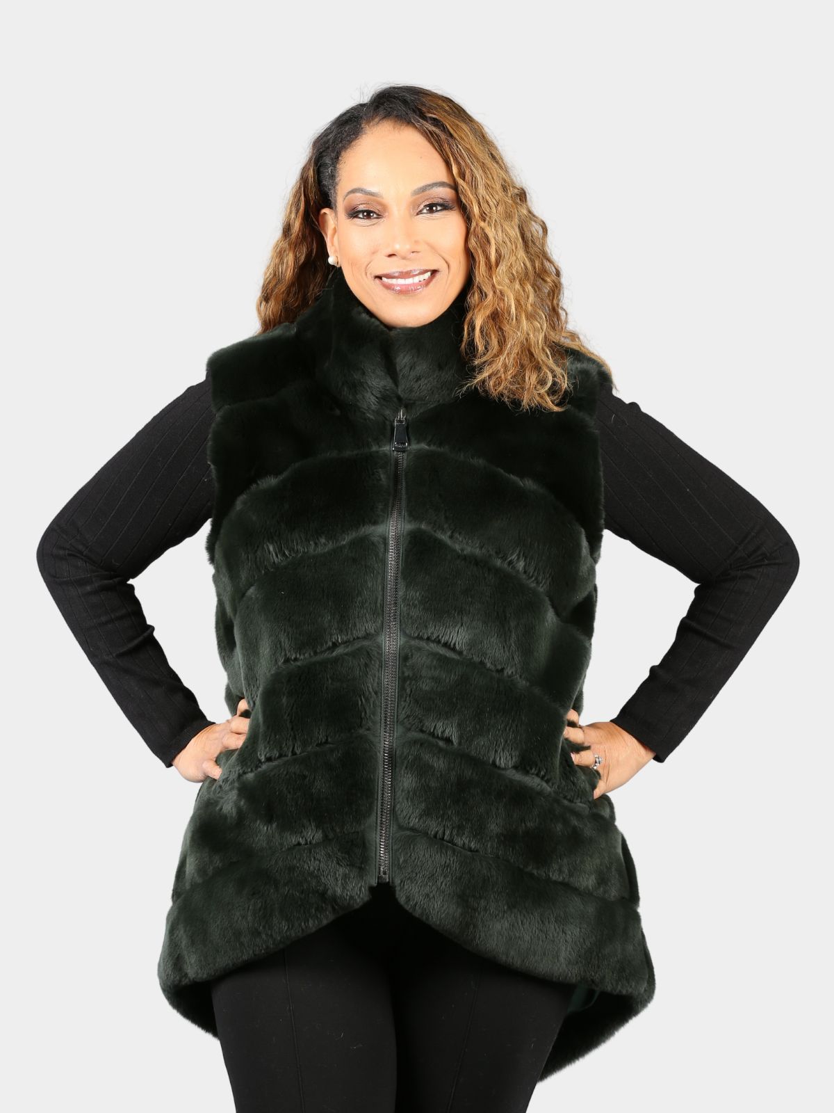 Women's Green Rex Rabbit Fur Vest