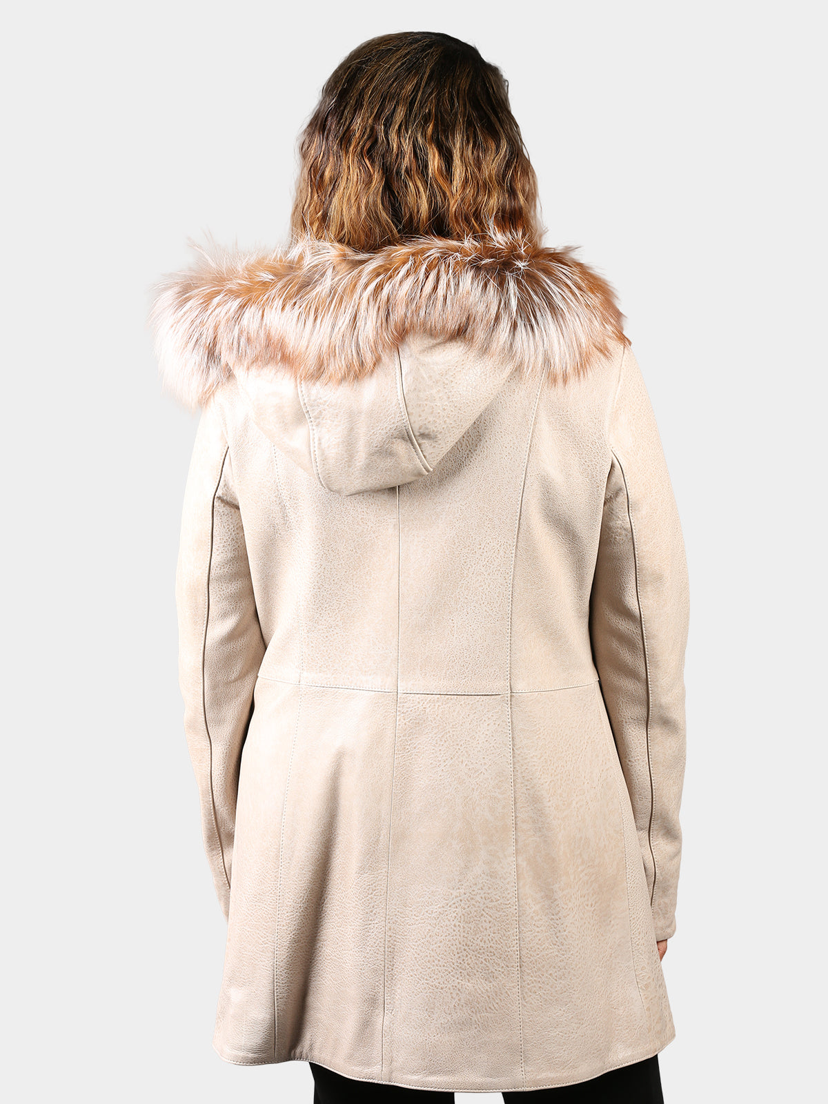 Woman's Frosted Almond Hooded Lambskin Leather Stroller