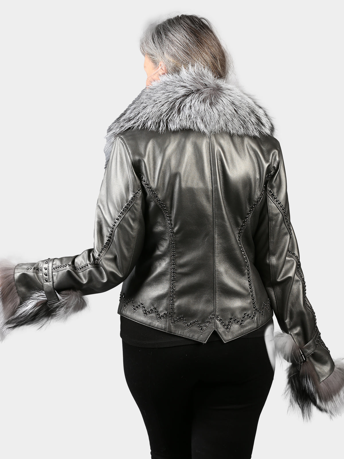 Woman's Silver Lambskin Leather Jacket