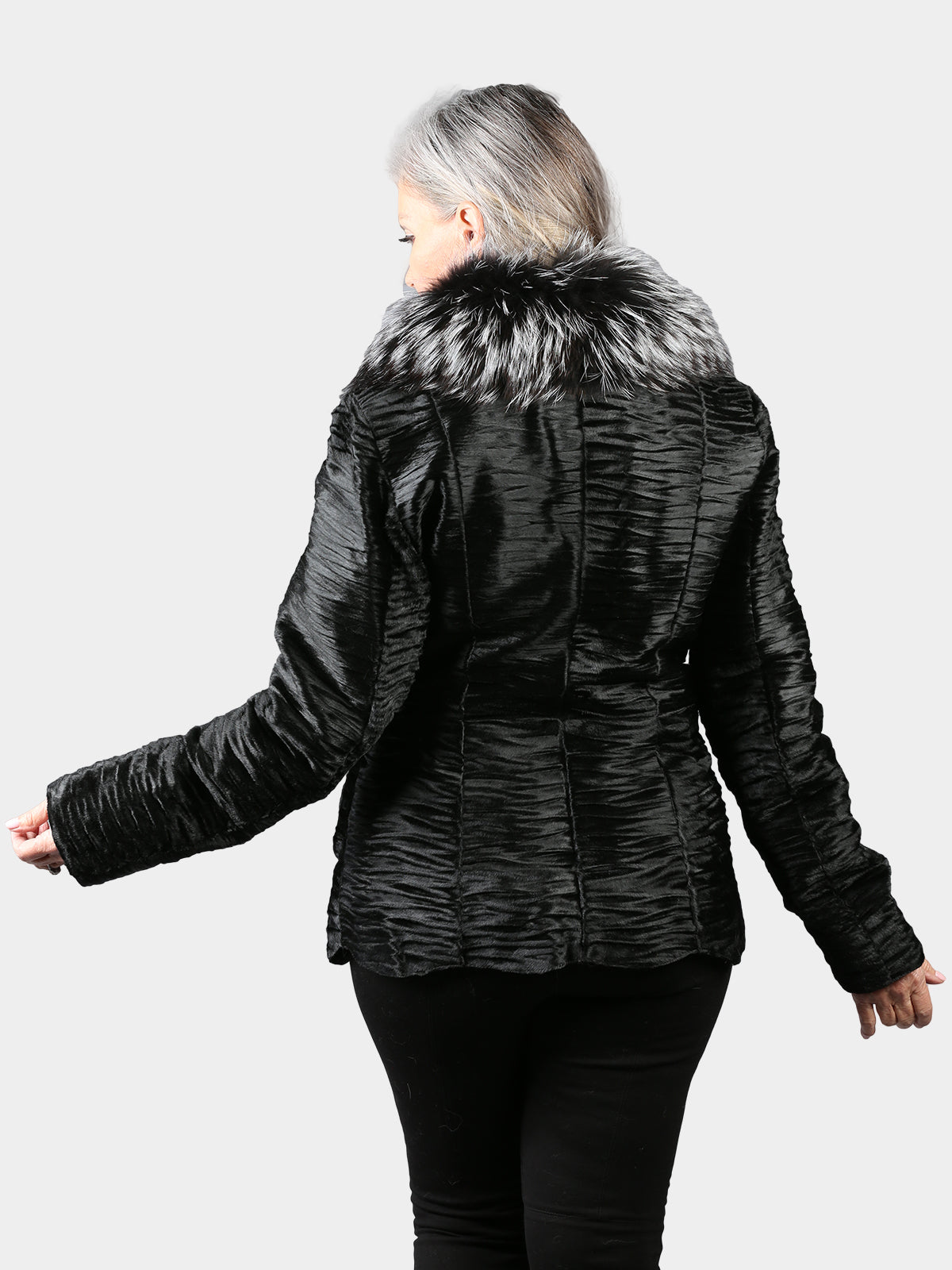 Woman's Black Pleated Calfskin Leather Jacket