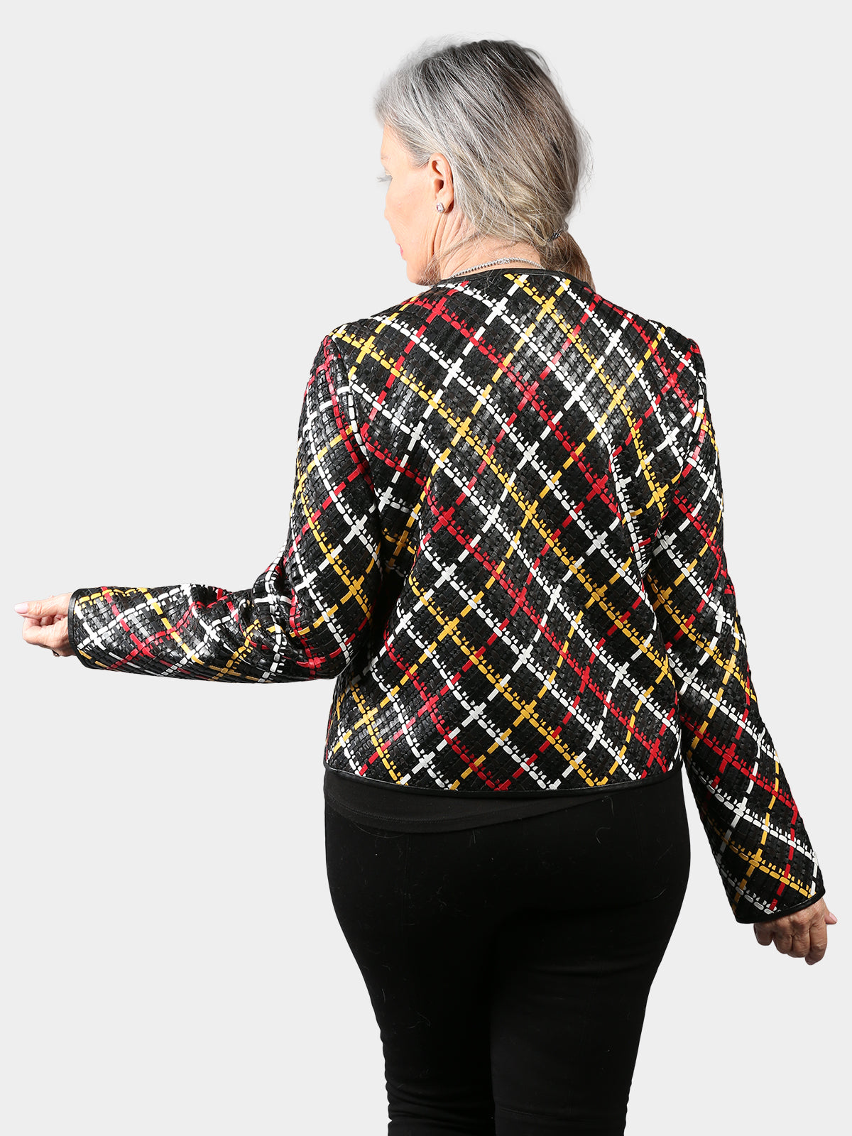 Woman's Red Trio Knit Lambskin Leather Jacket