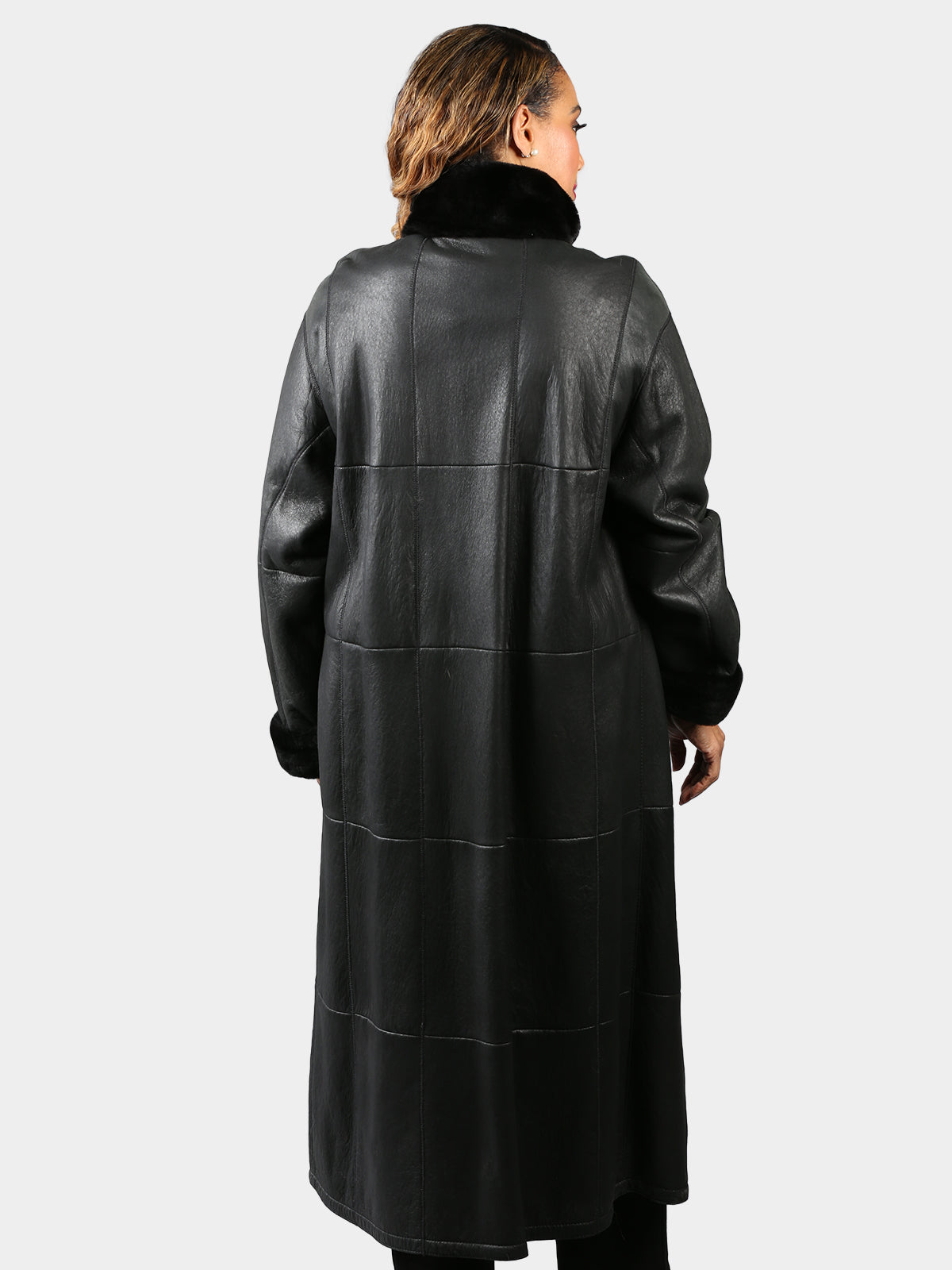 Woman's Black Christ Shearling Coat with Sheared Nutria Collar and Cuffs
