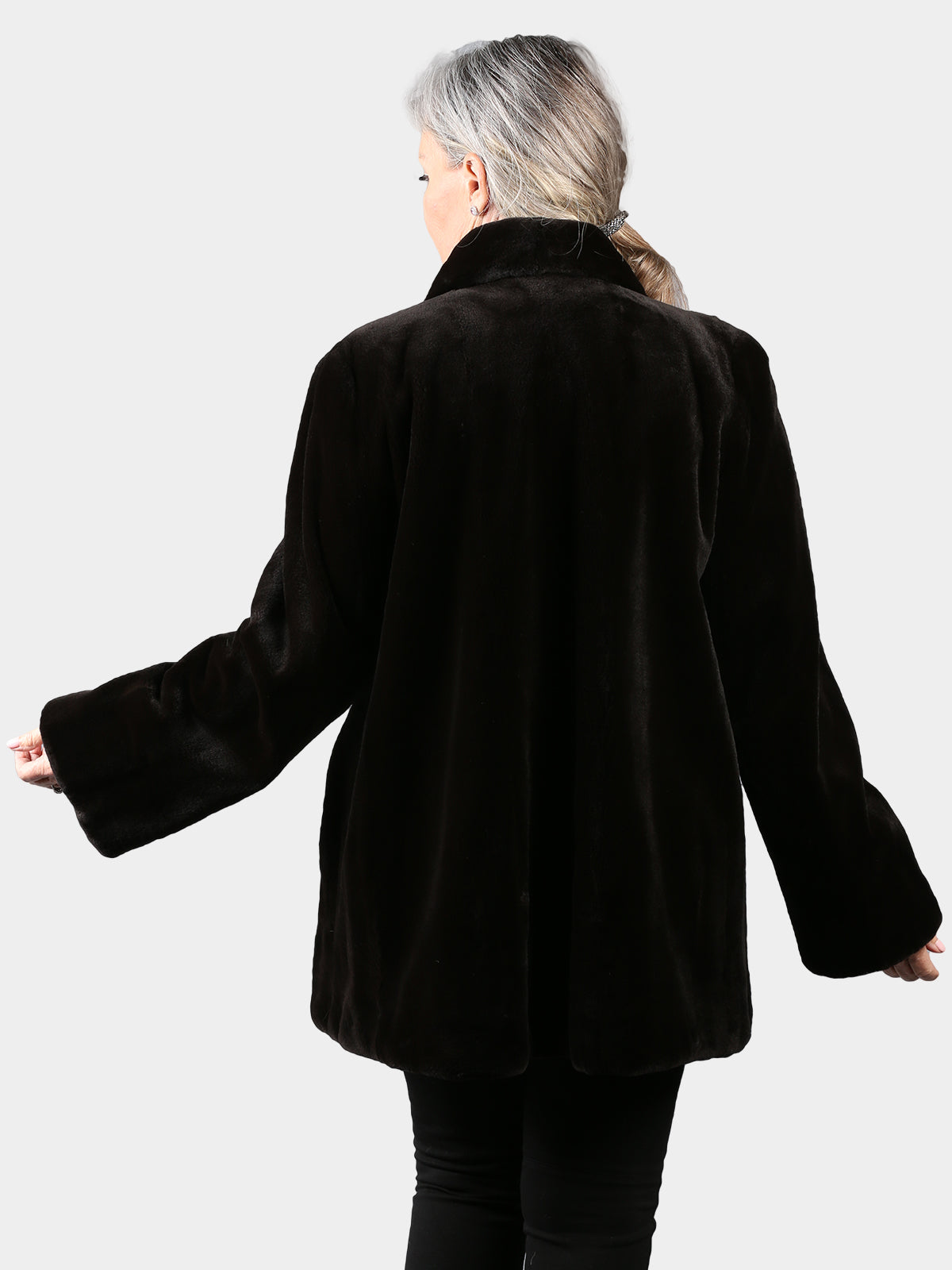 Woman's Brown Sheared Mink Fur Jacket Reversible to Brown Shimmer Taffeta