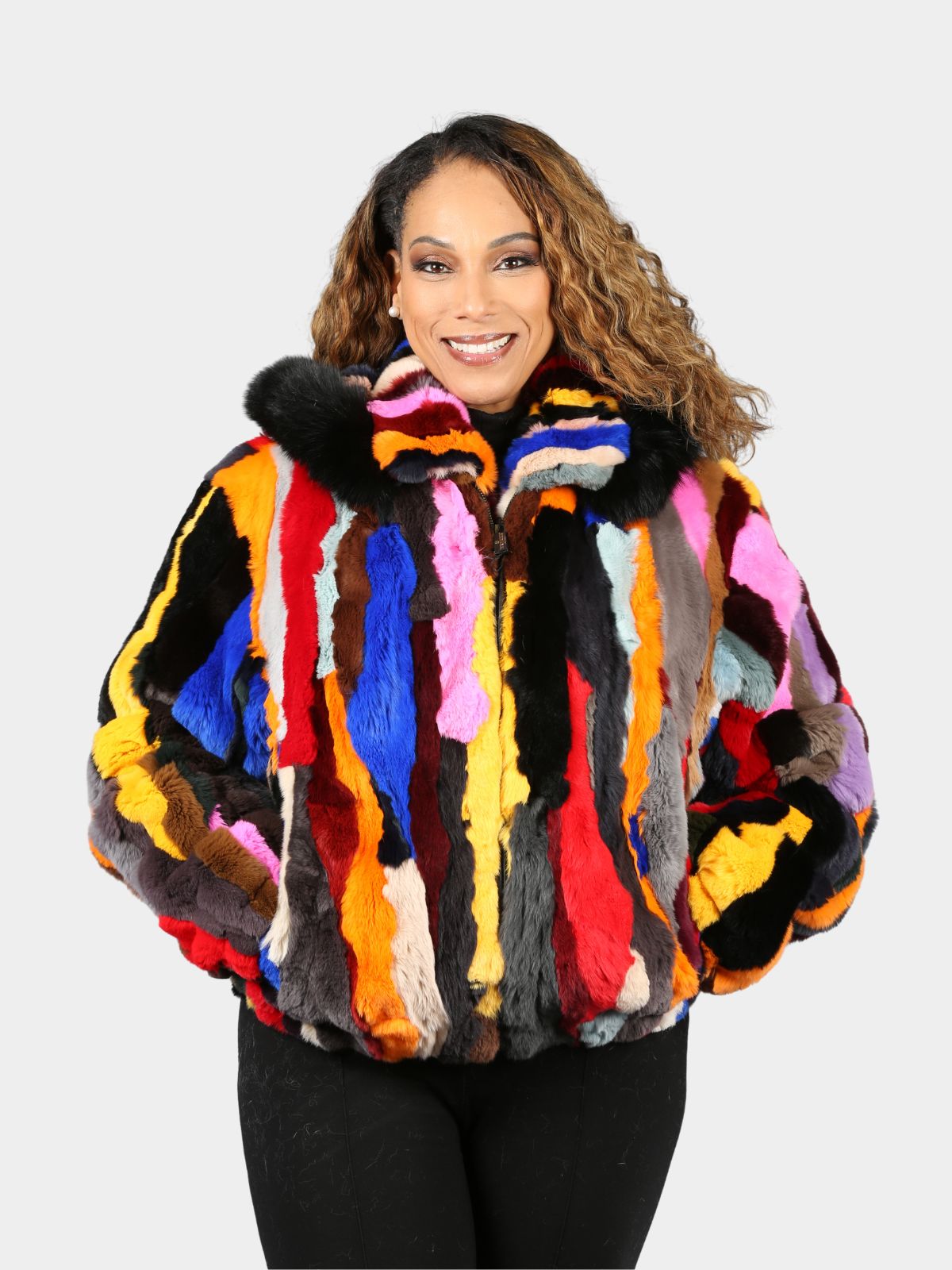 Women's Multi Color Rex Rabbit Fur Parka