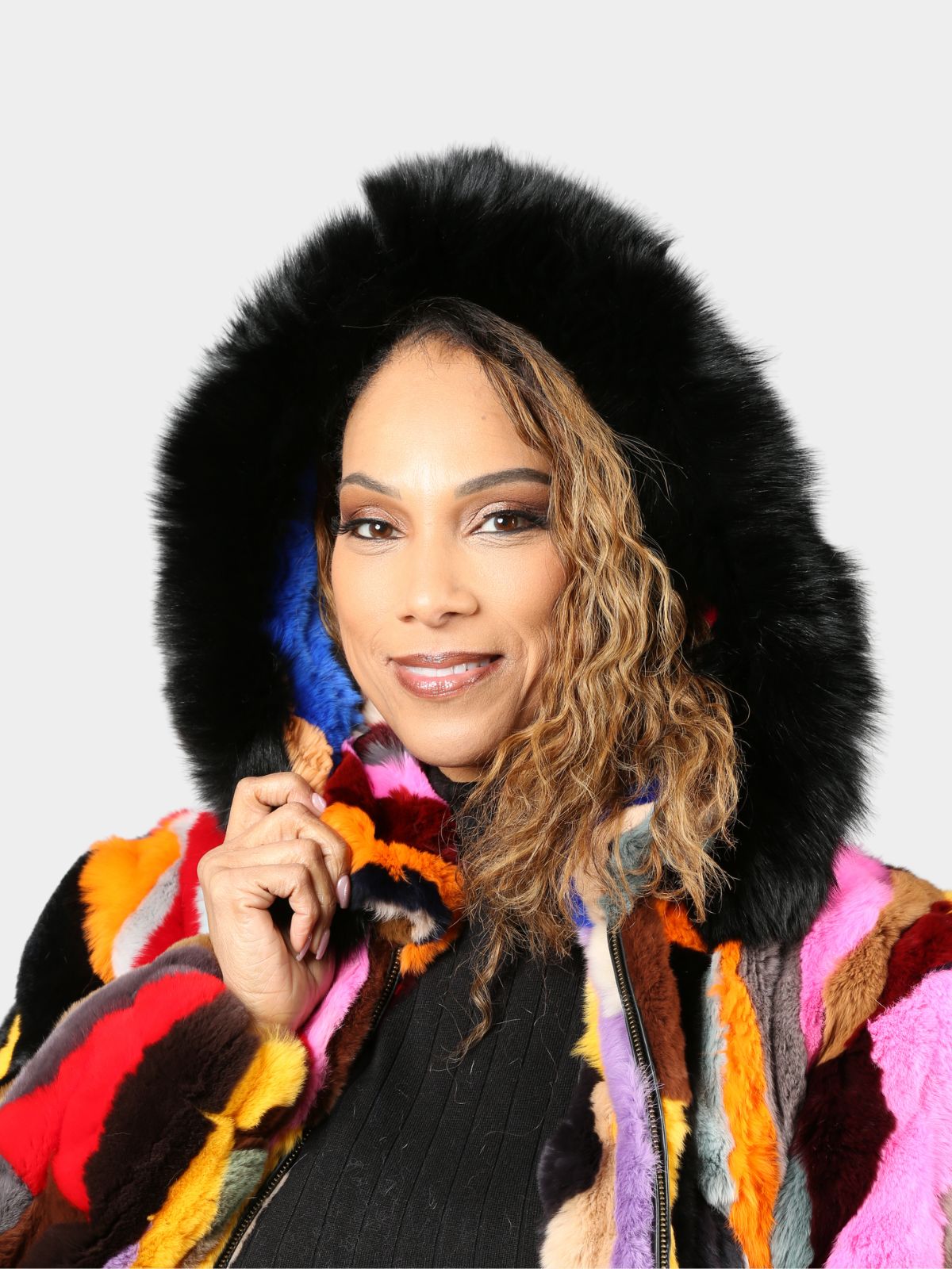 Women's Multi Color Rex Rabbit Fur Parka