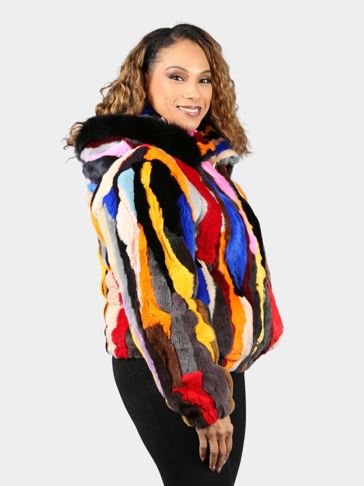 Women's Multi Color Rex Rabbit Fur Parka