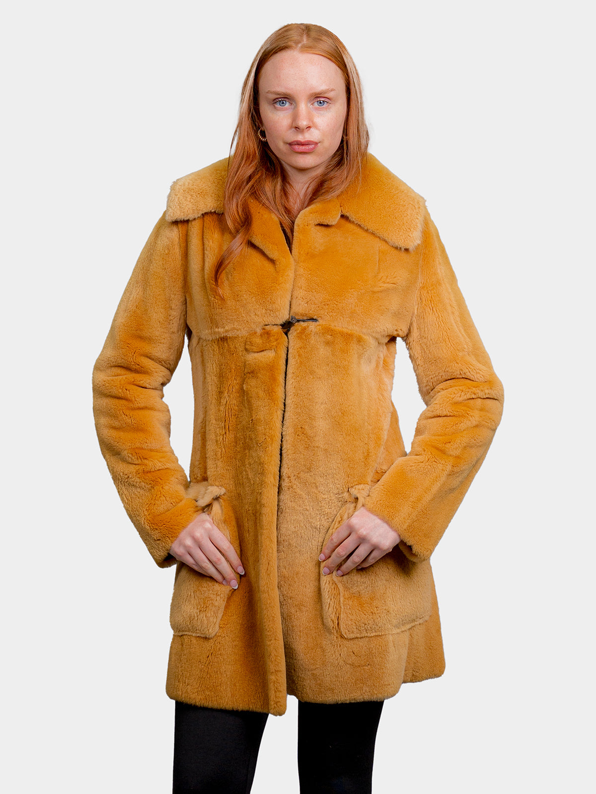 Women's Mustard Sheared Raccoon Stroller