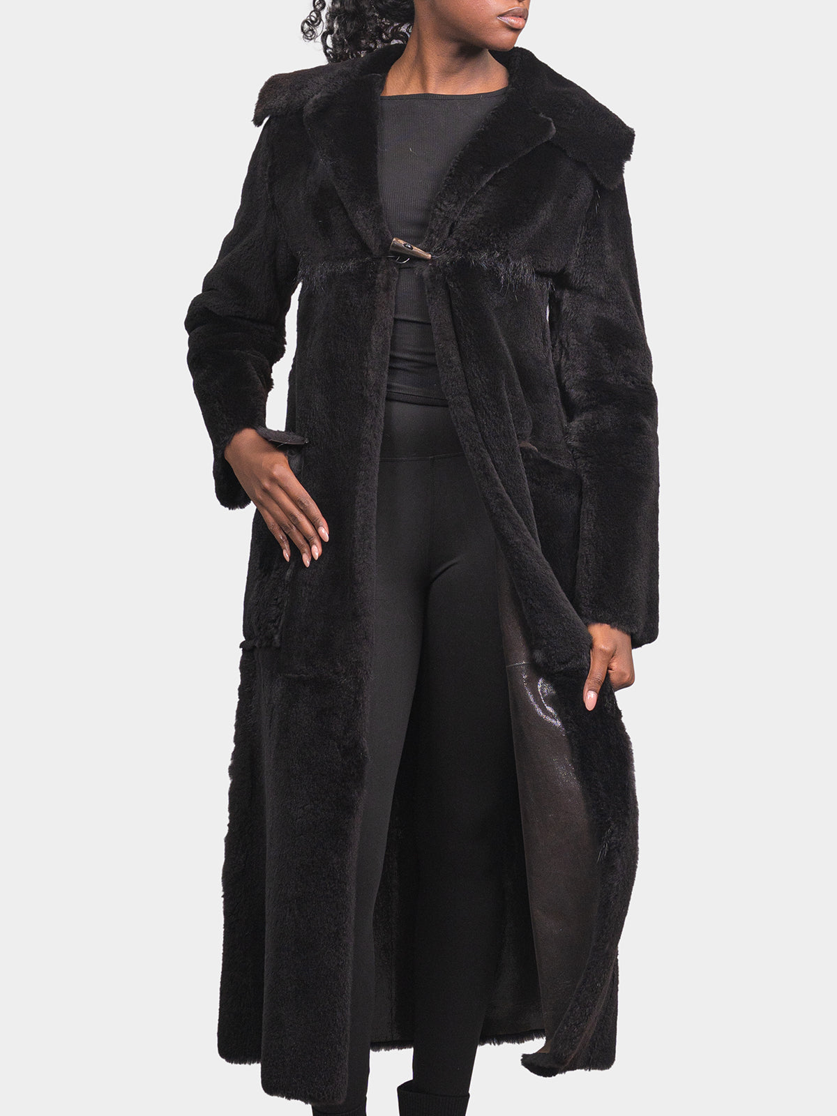 Women's Black Sheared Raccoon Coat