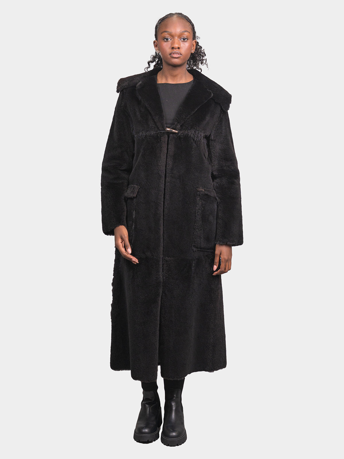 Women's Black Sheared Raccoon Coat