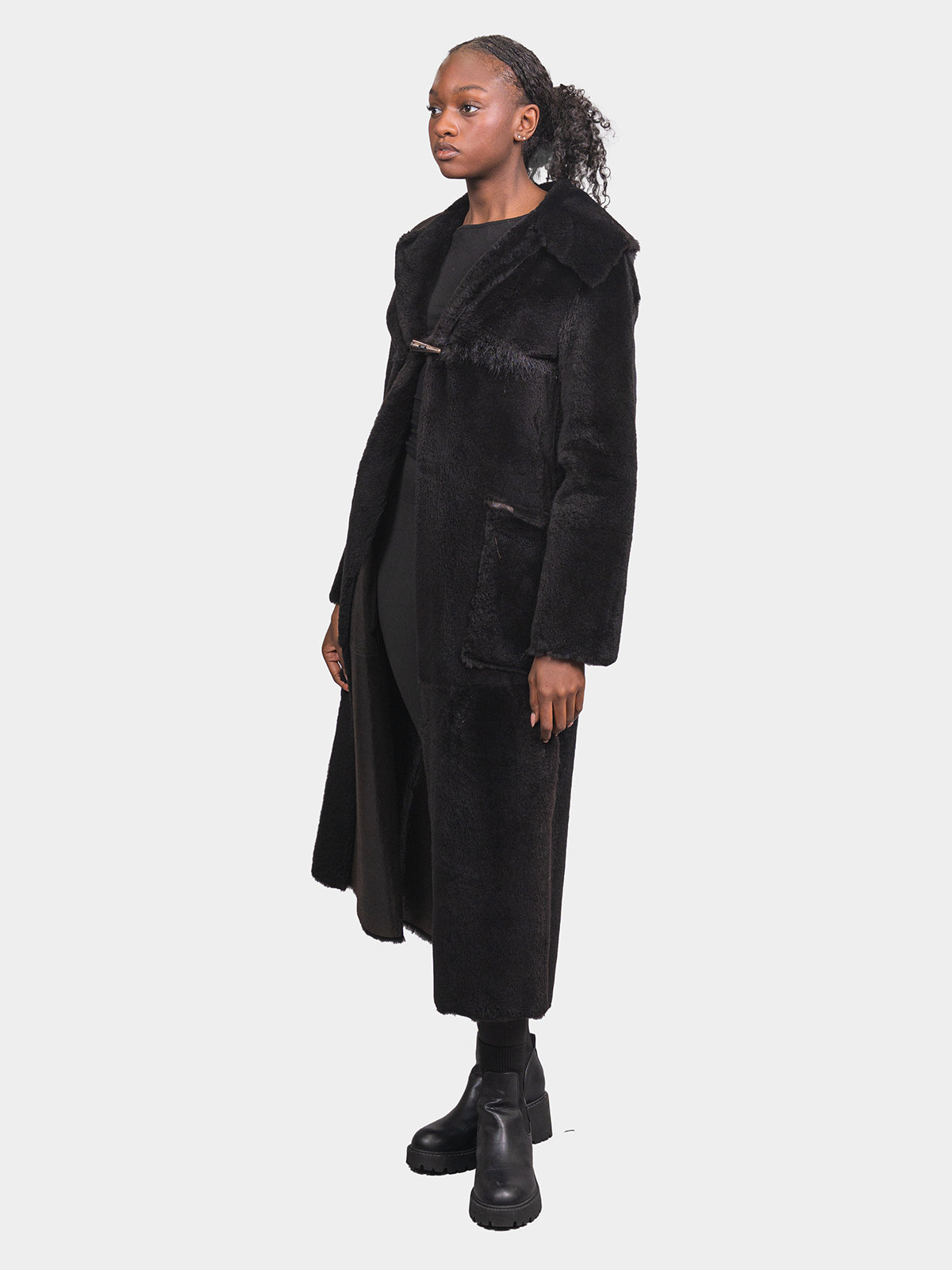 Women's Black Sheared Raccoon Coat