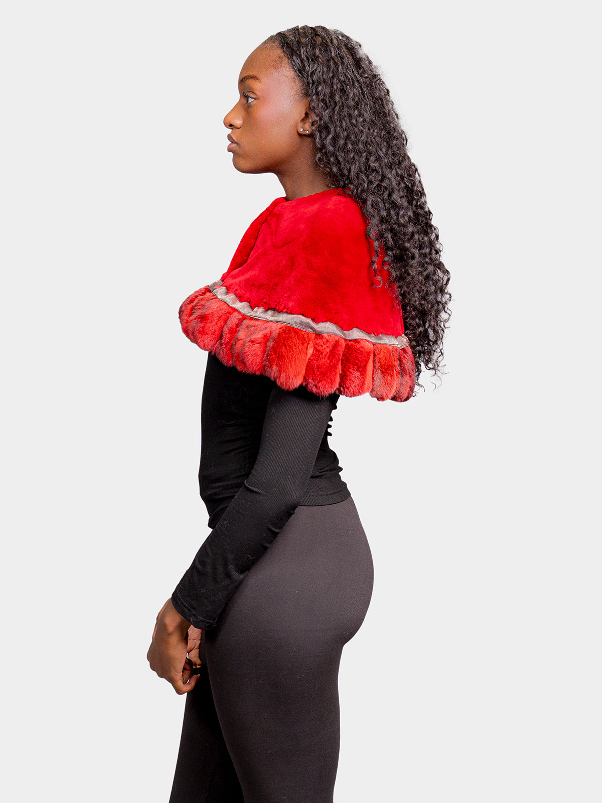 Women's Red Chinchilla Sheared Beaver Capelet