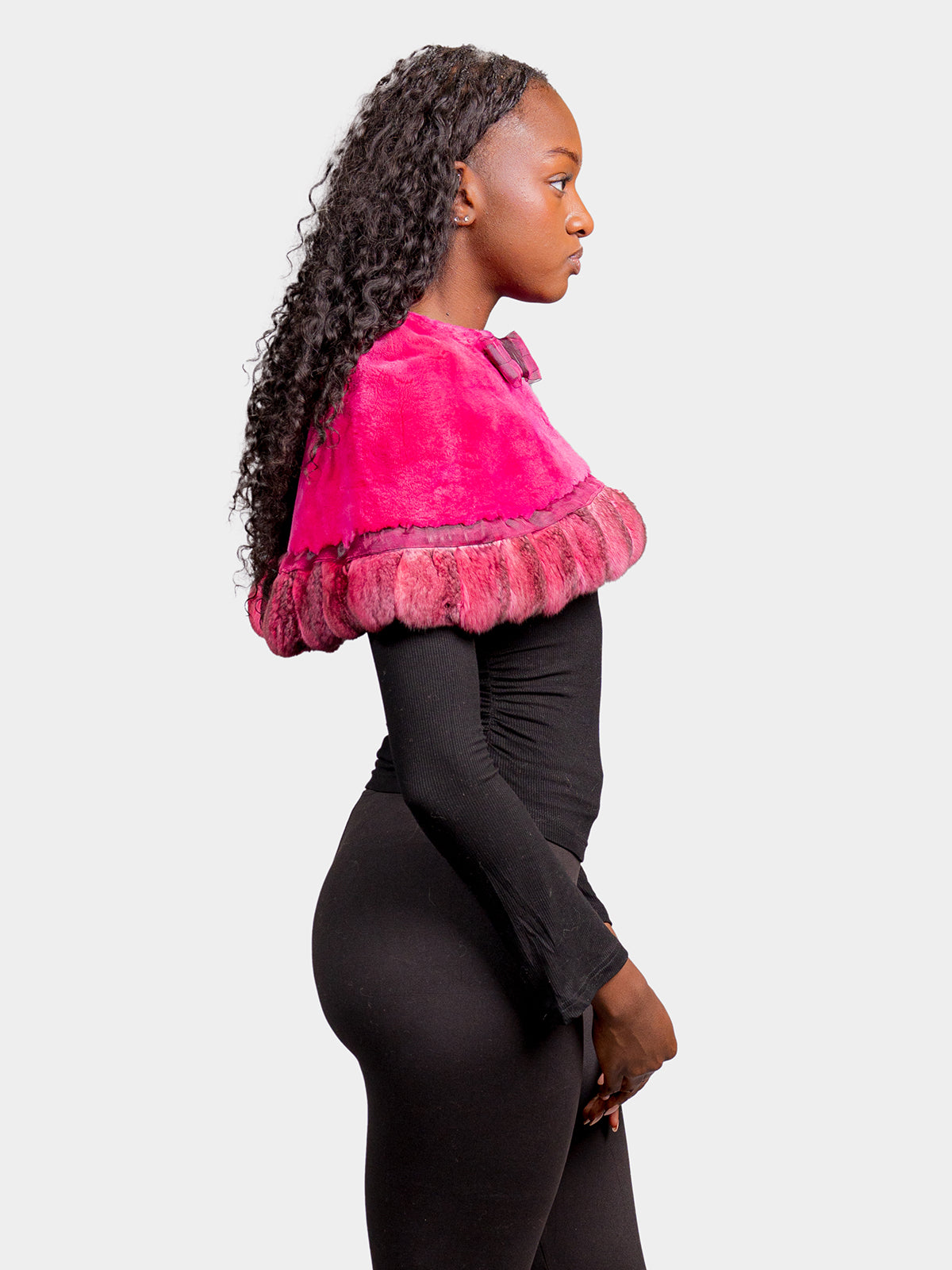 Women's Pink Chinchilla Sheared Beaver Capelet