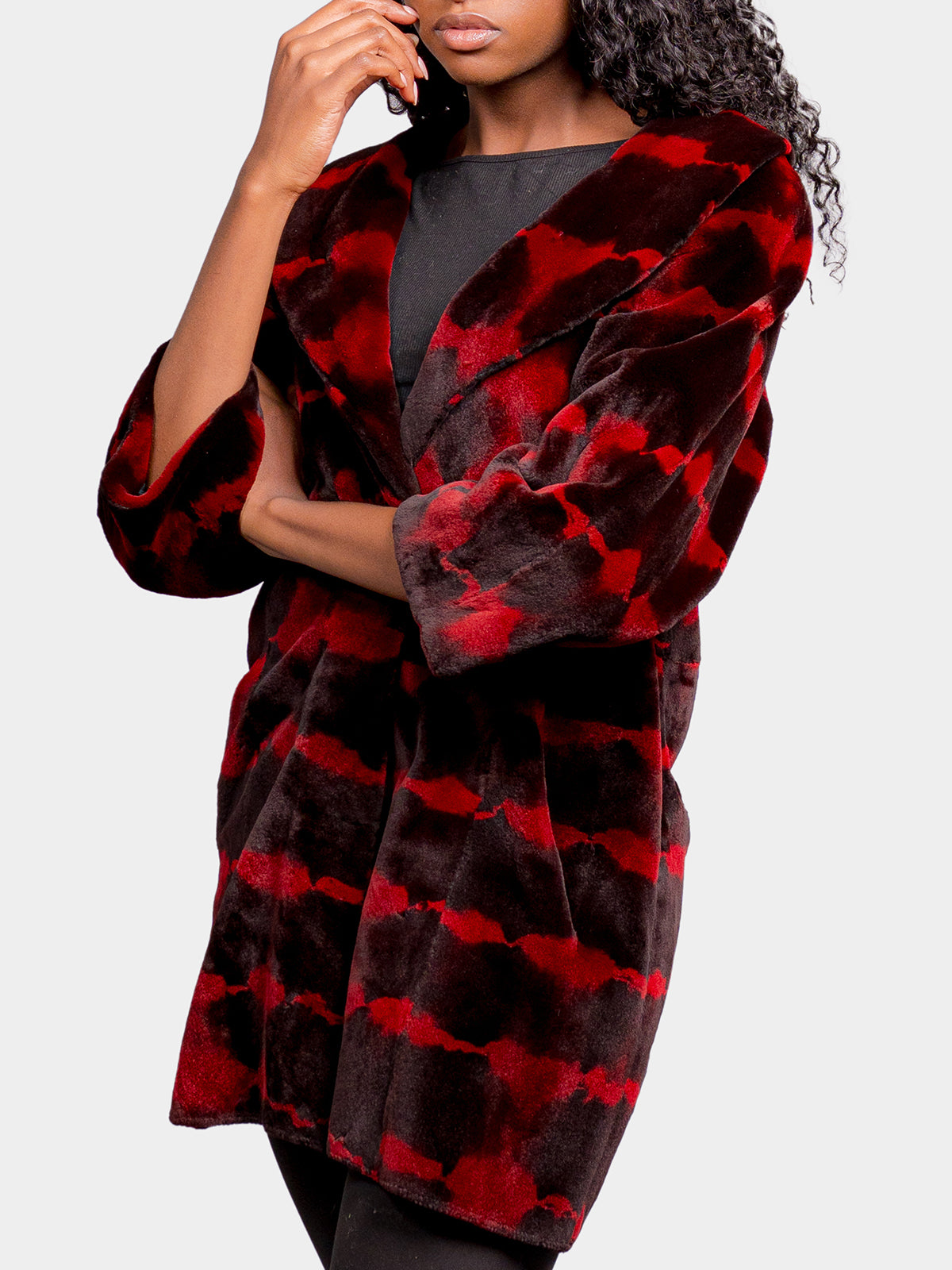 Women's Velvet Red Sheared Mink Jacket