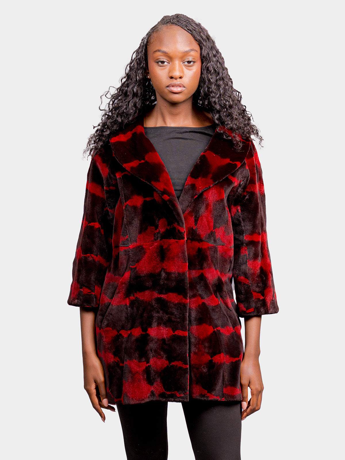 Women's Velvet Red Sheared Mink Jacket