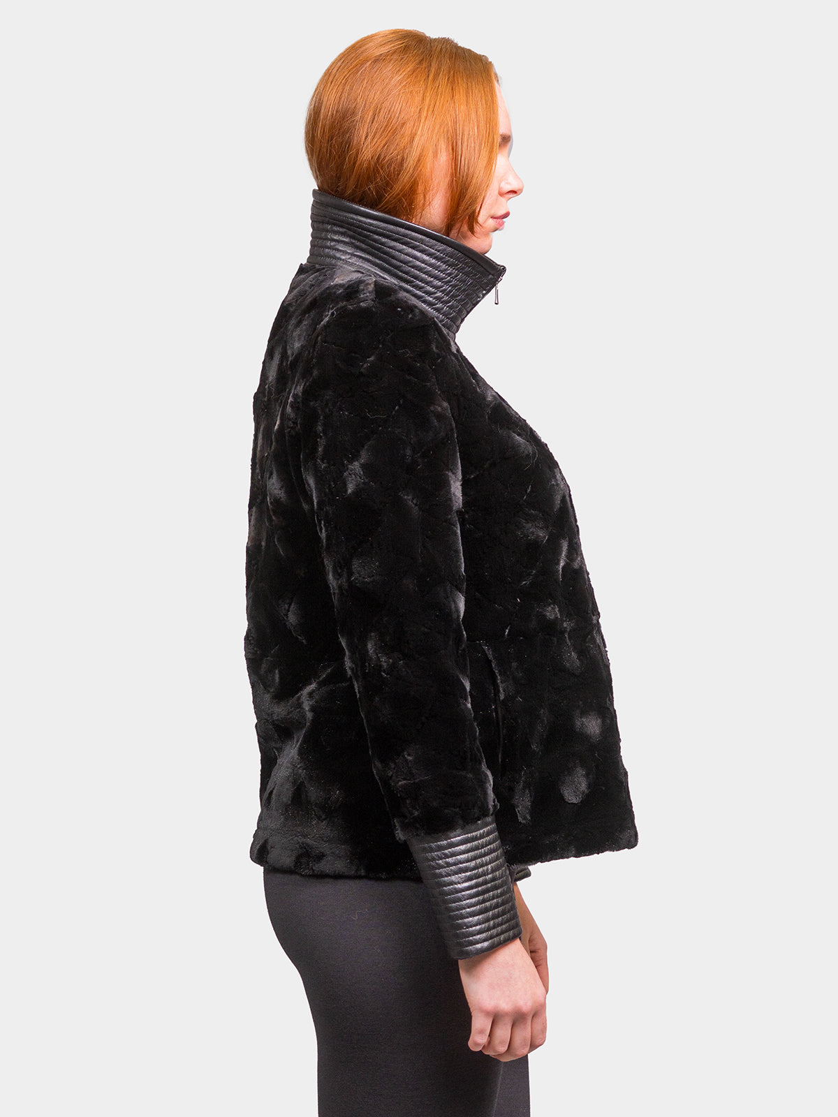 Women's Black Sculptured Sheared Mink Jacket