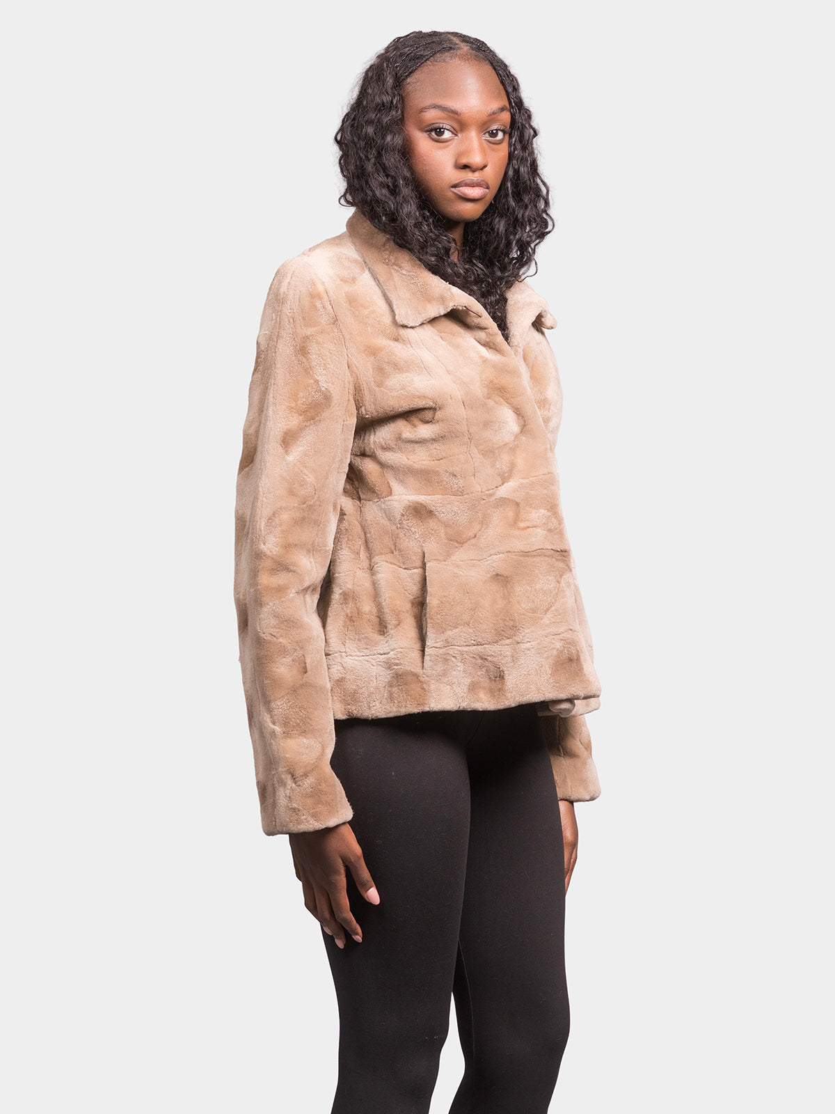 Women's Camel Sculptured Mink Jacket