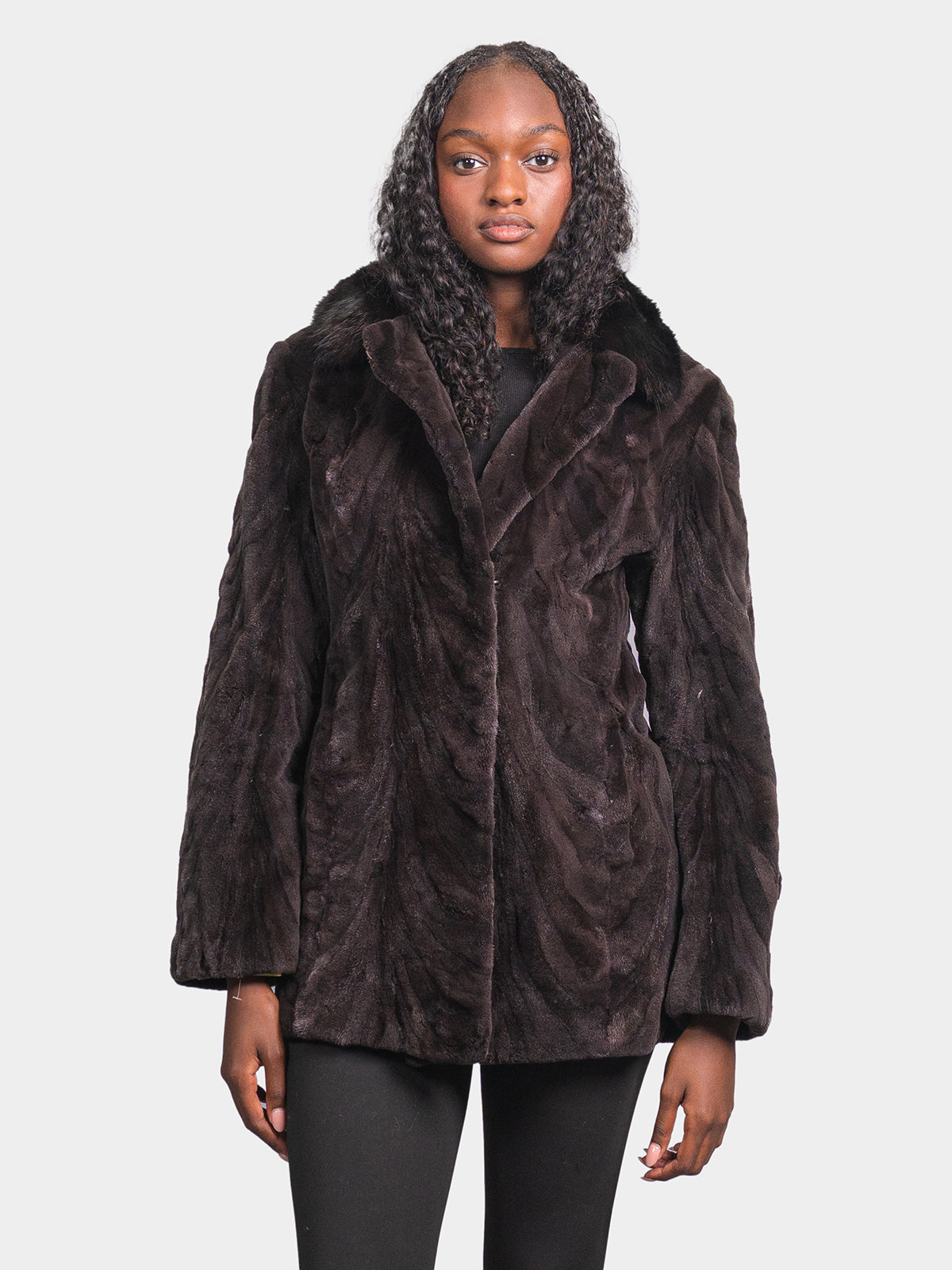 Women's Dark Brown Sculptured Mink Sections Stroller