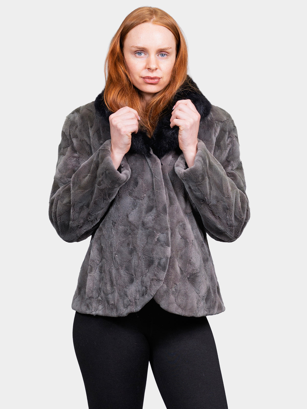 Women's Blue Iris Sculptured Sheared Mink Jacket