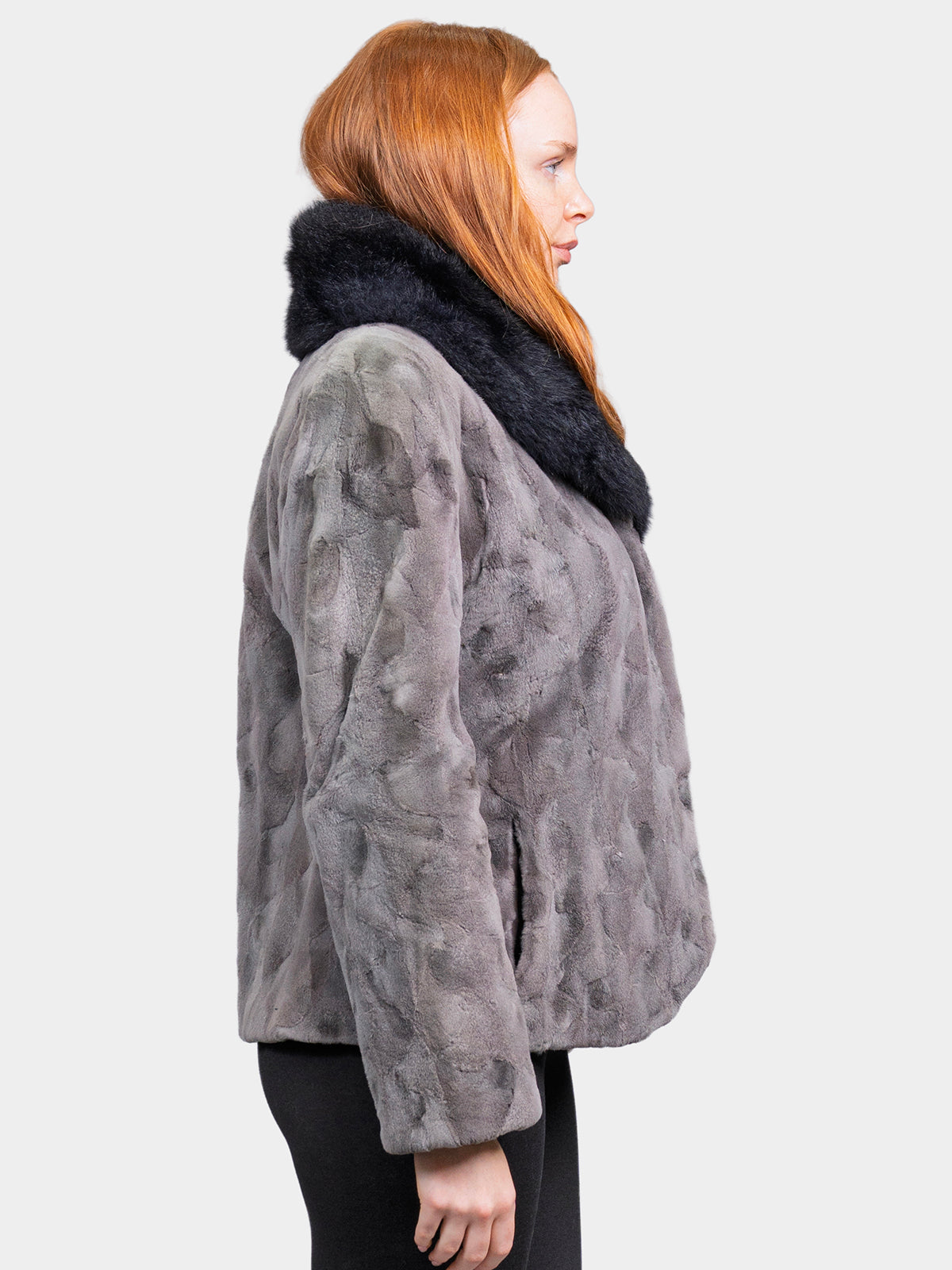 Women's Blue Iris Sculptured Sheared Mink Jacket