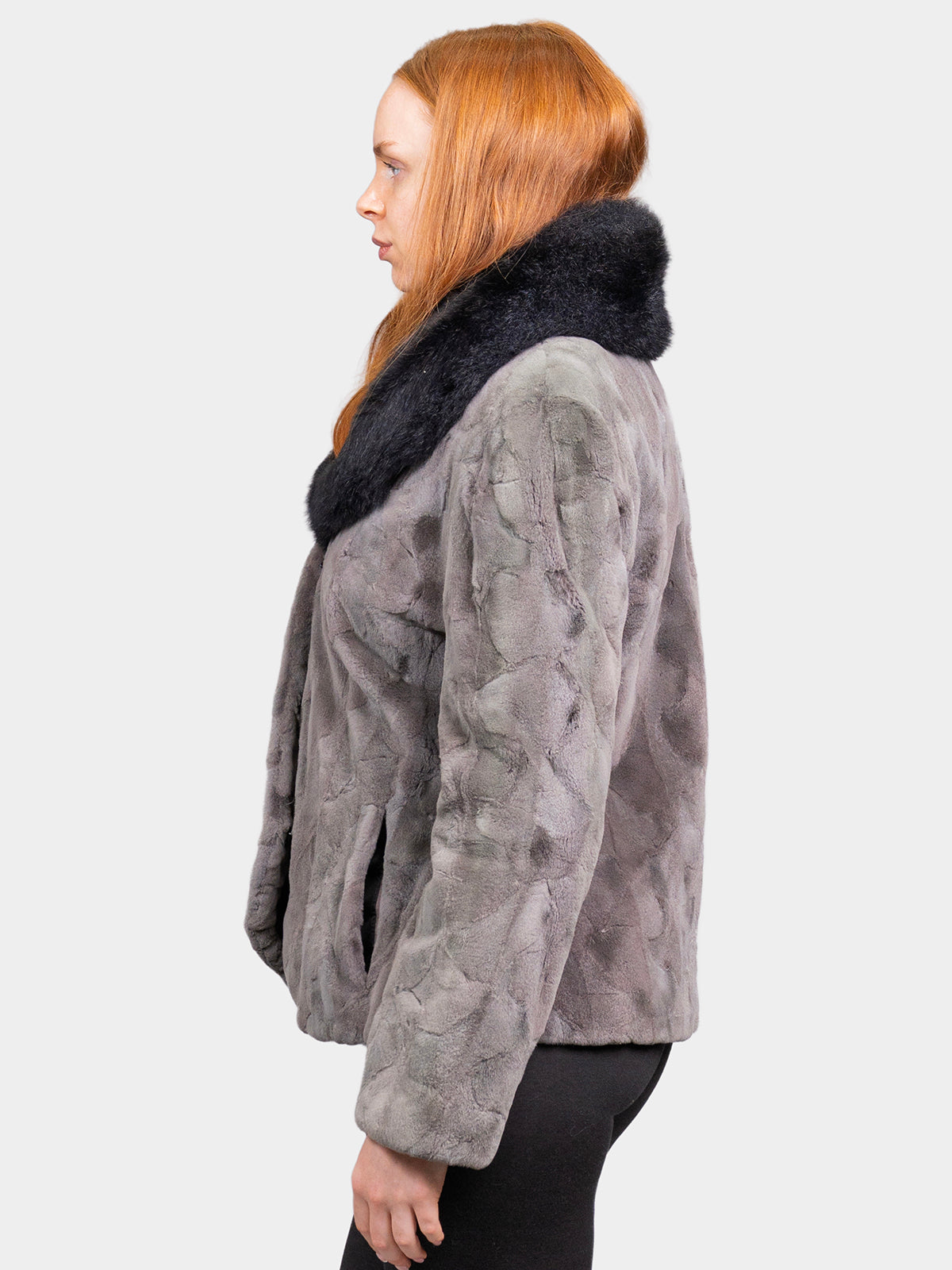 Women's Blue Iris Sculptured Sheared Mink Jacket