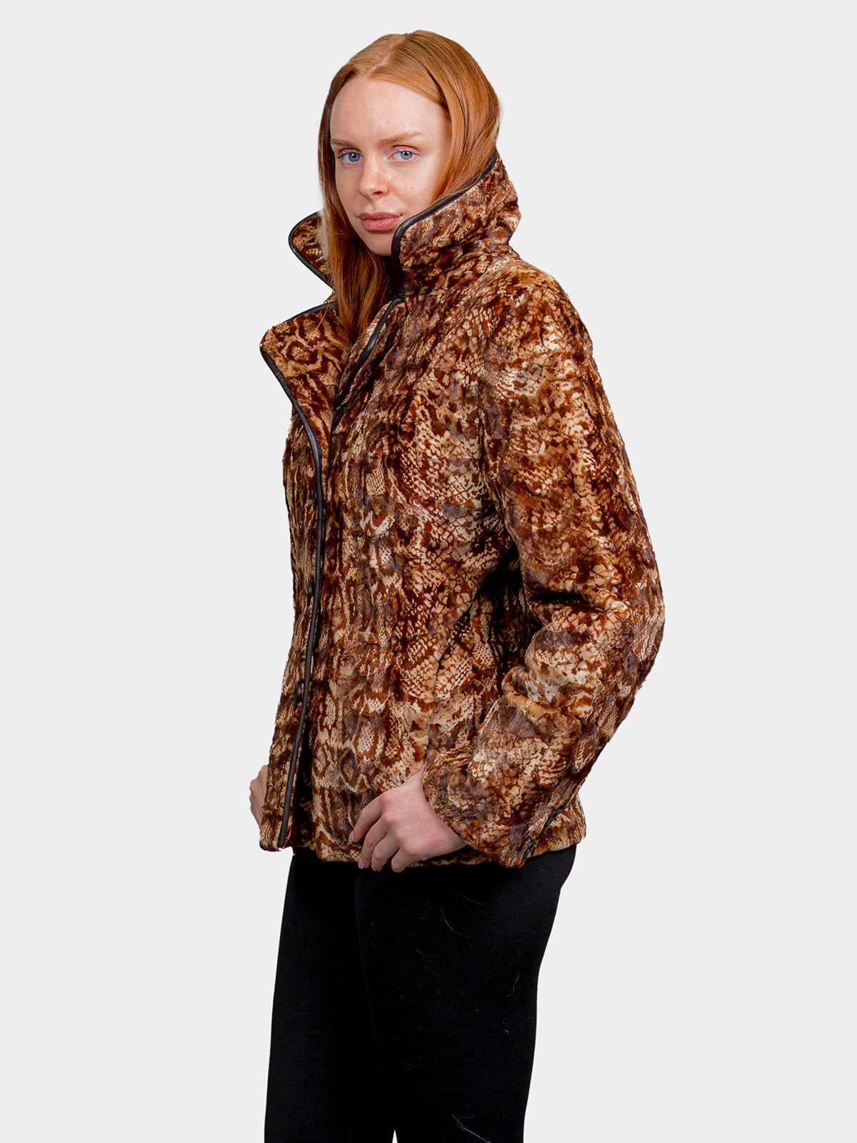 Women's Animal Print Demi Buff Sculputred Mink Jacket