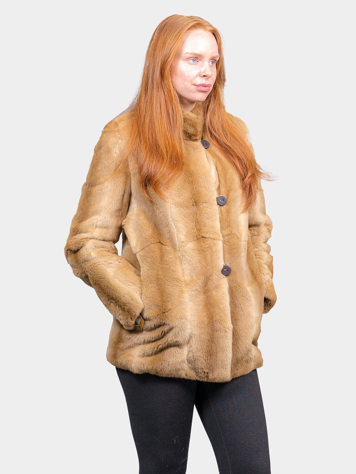 Women's Printed Gold Sheared Mink Jacket