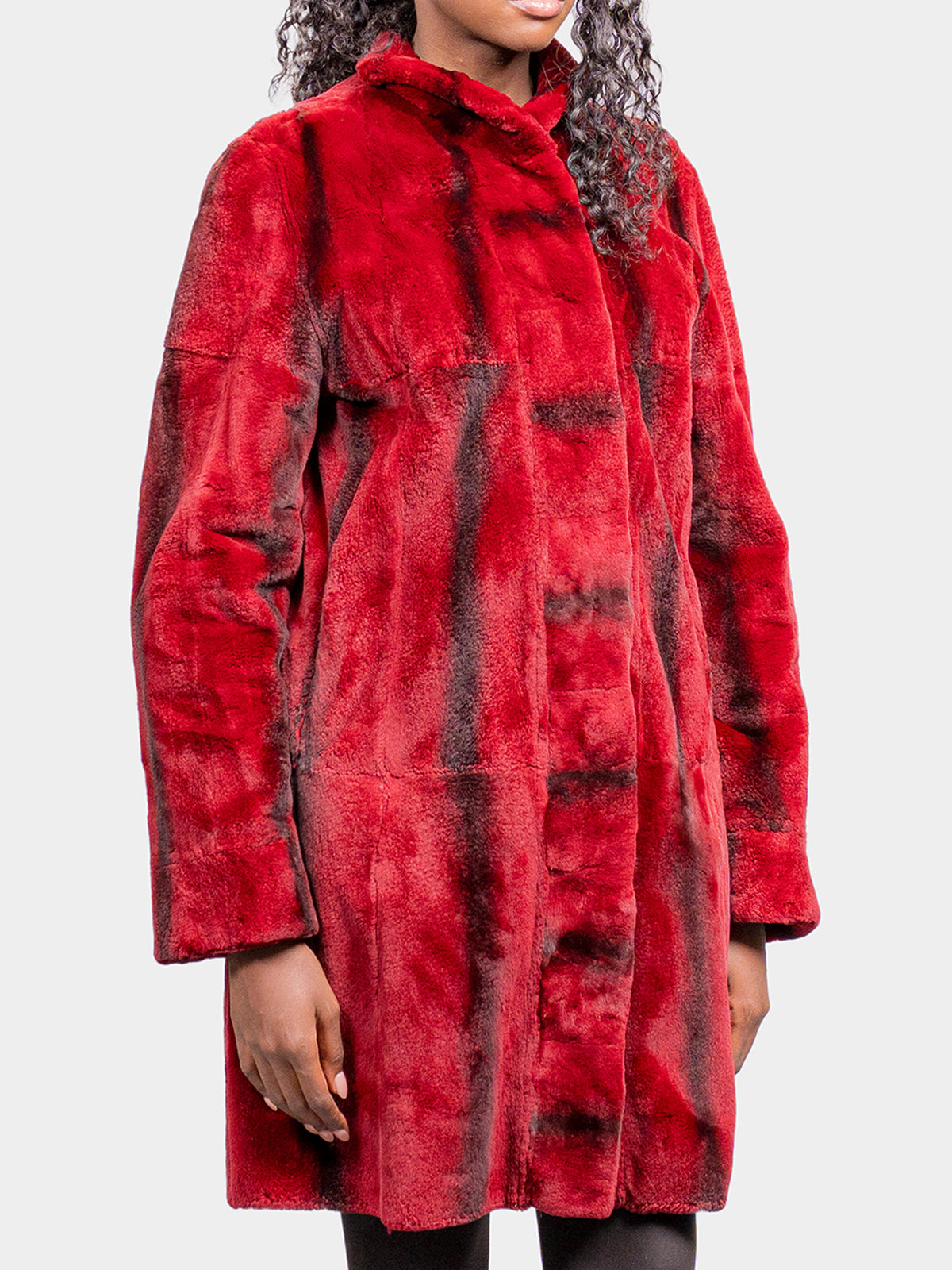 Women's Red Double Face Plucked Mink Stroller