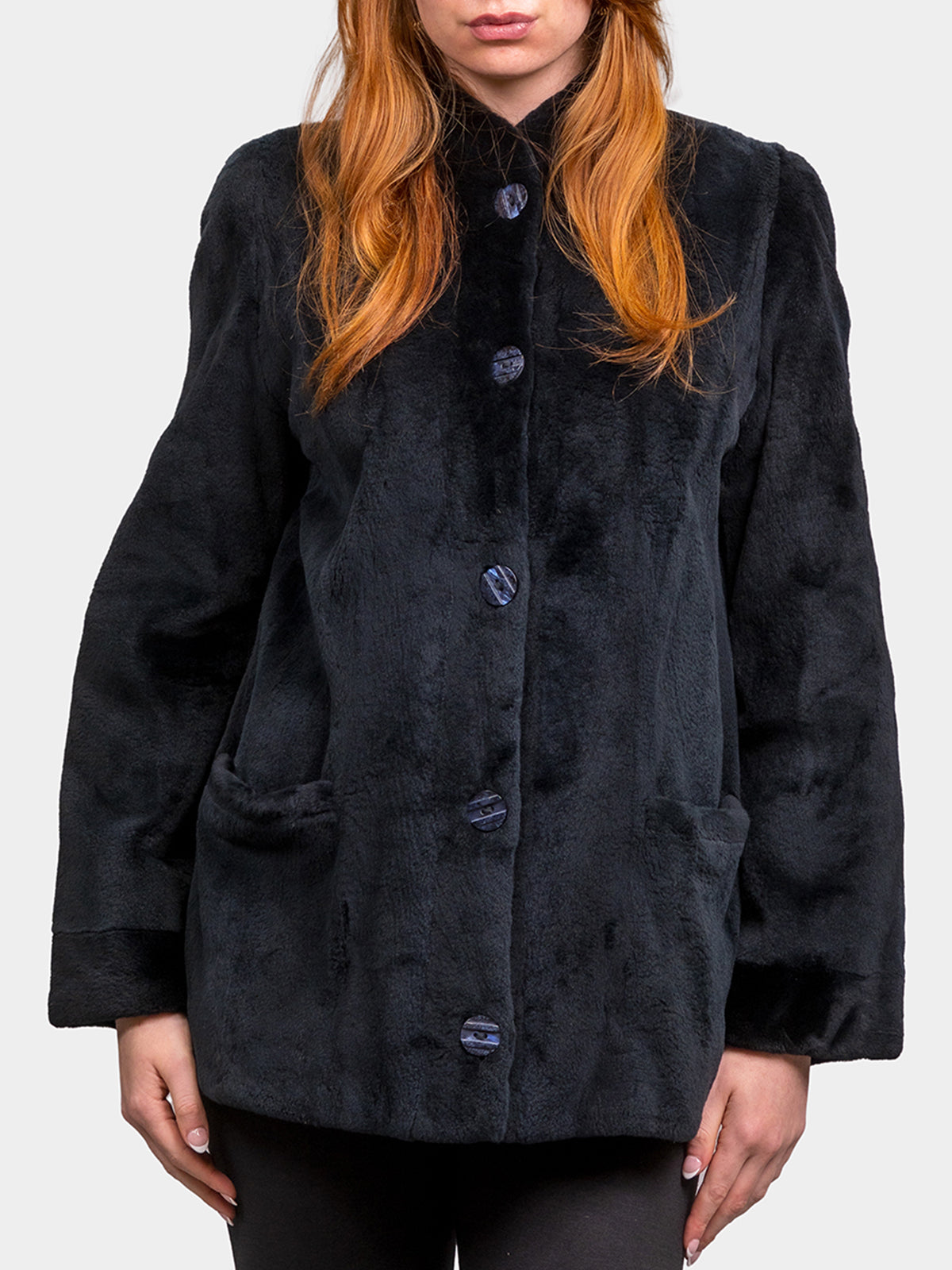 Women's Navy Sheared Mink Jacket