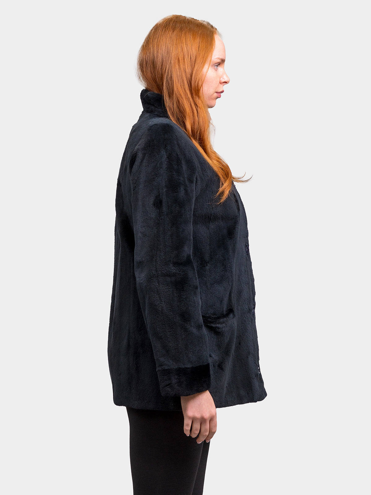 Women's Navy Sheared Mink Jacket